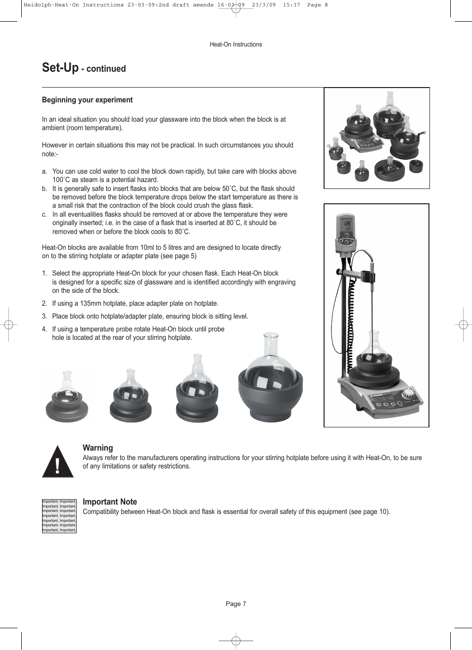 Set-up, Continued | Heidolph Heat-On User Manual | Page 8 / 13