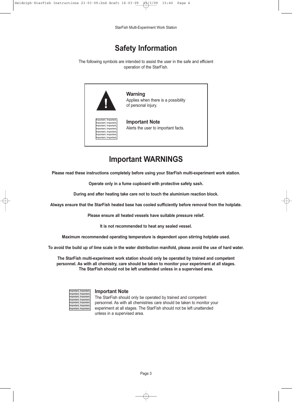 Safety information, Important warnings, Warning | Heidolph StarFish Water & Gas/Vacuum Distribution Manifolds User Manual | Page 4 / 17