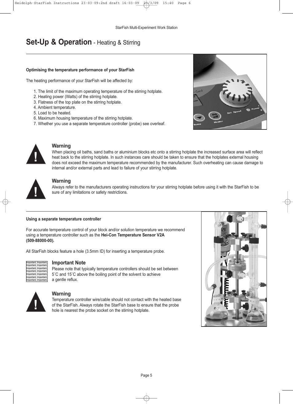 Set-up & operation, Heating & stirring | Heidolph StarFish Water & Gas/Vacuum Distribution Manifolds User Manual | Page 6 / 17