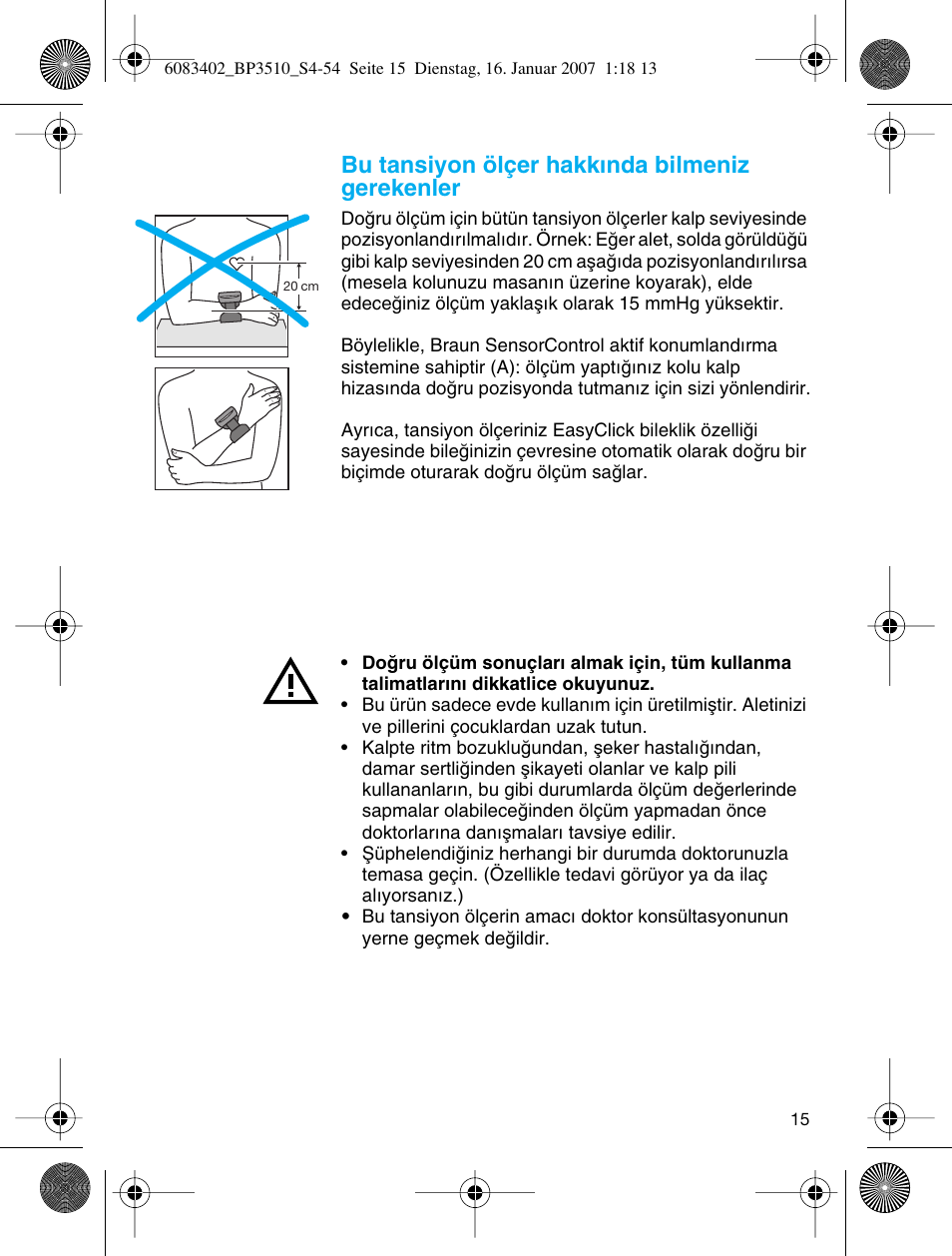 Bu tansiyon ölçer hakk∂nda bilmeniz gerekenler | Braun BP3510 User Manual | Page 15 / 53