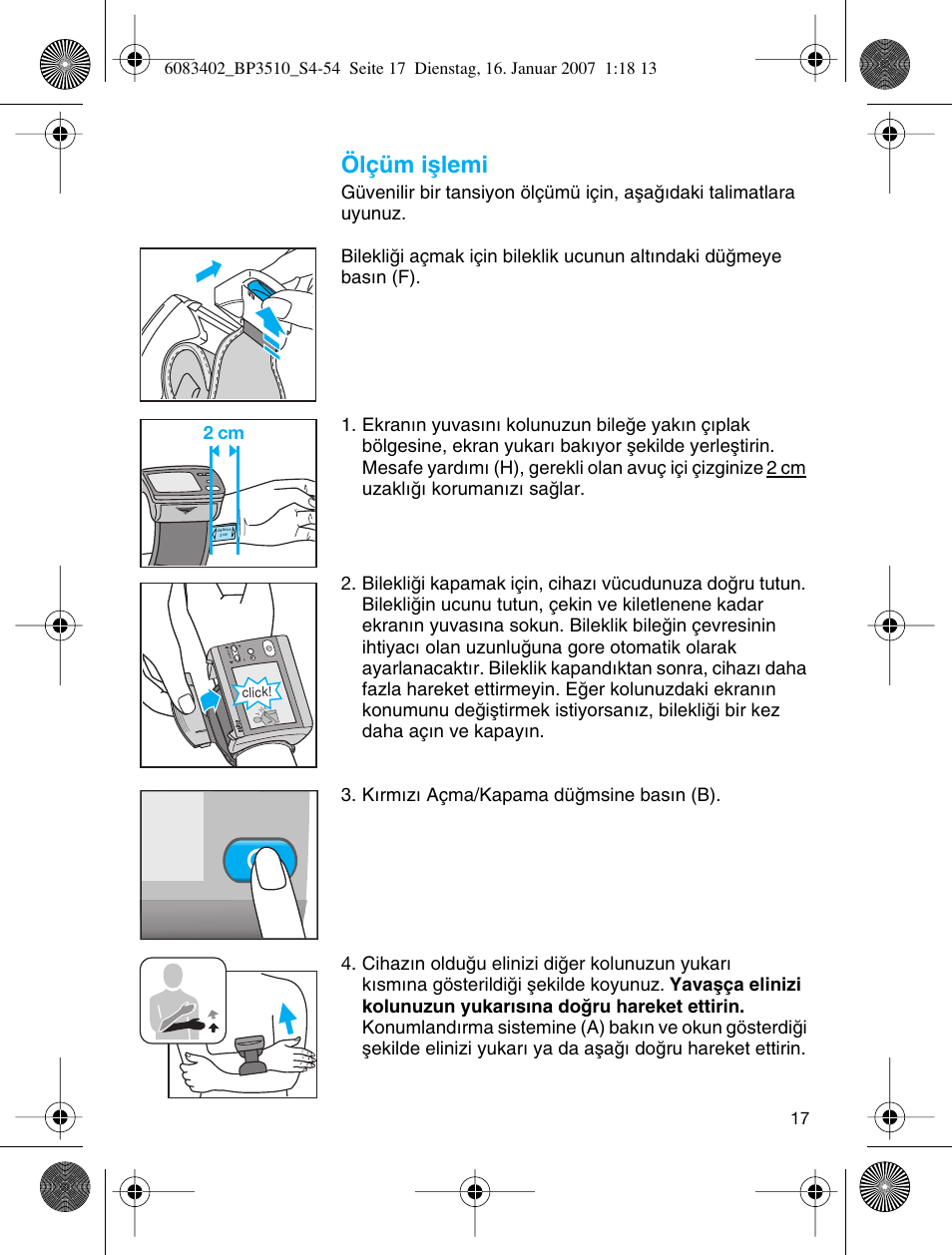 Ölçüm iµlemi | Braun BP3510 User Manual | Page 17 / 53