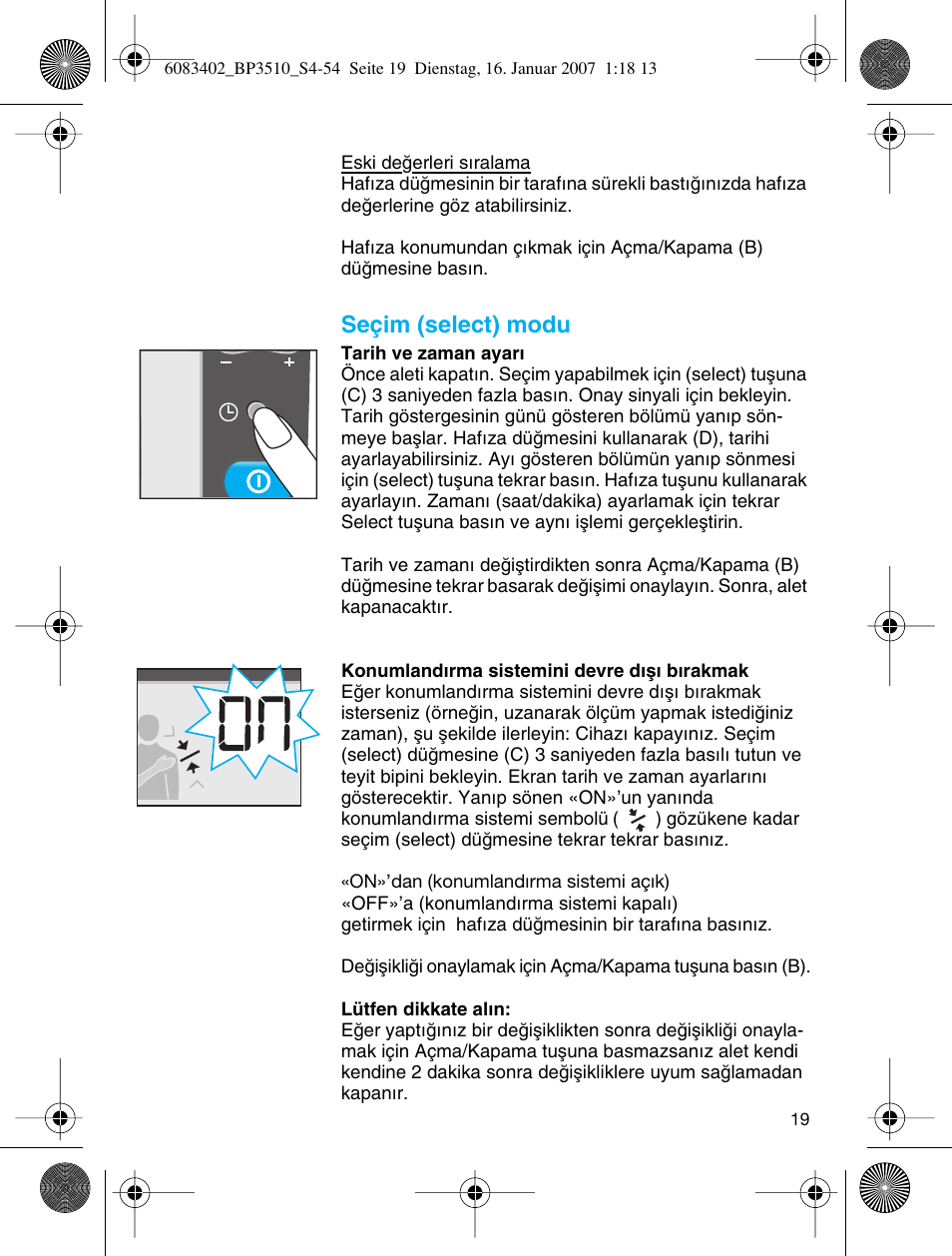 Seçim (select) modu | Braun BP3510 User Manual | Page 19 / 53