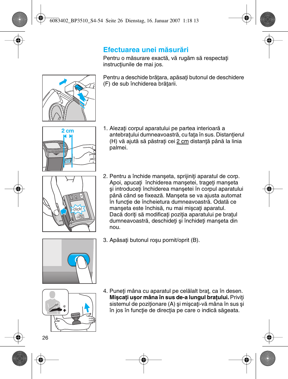 Efectuarea unei måsuråri | Braun BP3510 User Manual | Page 26 / 53