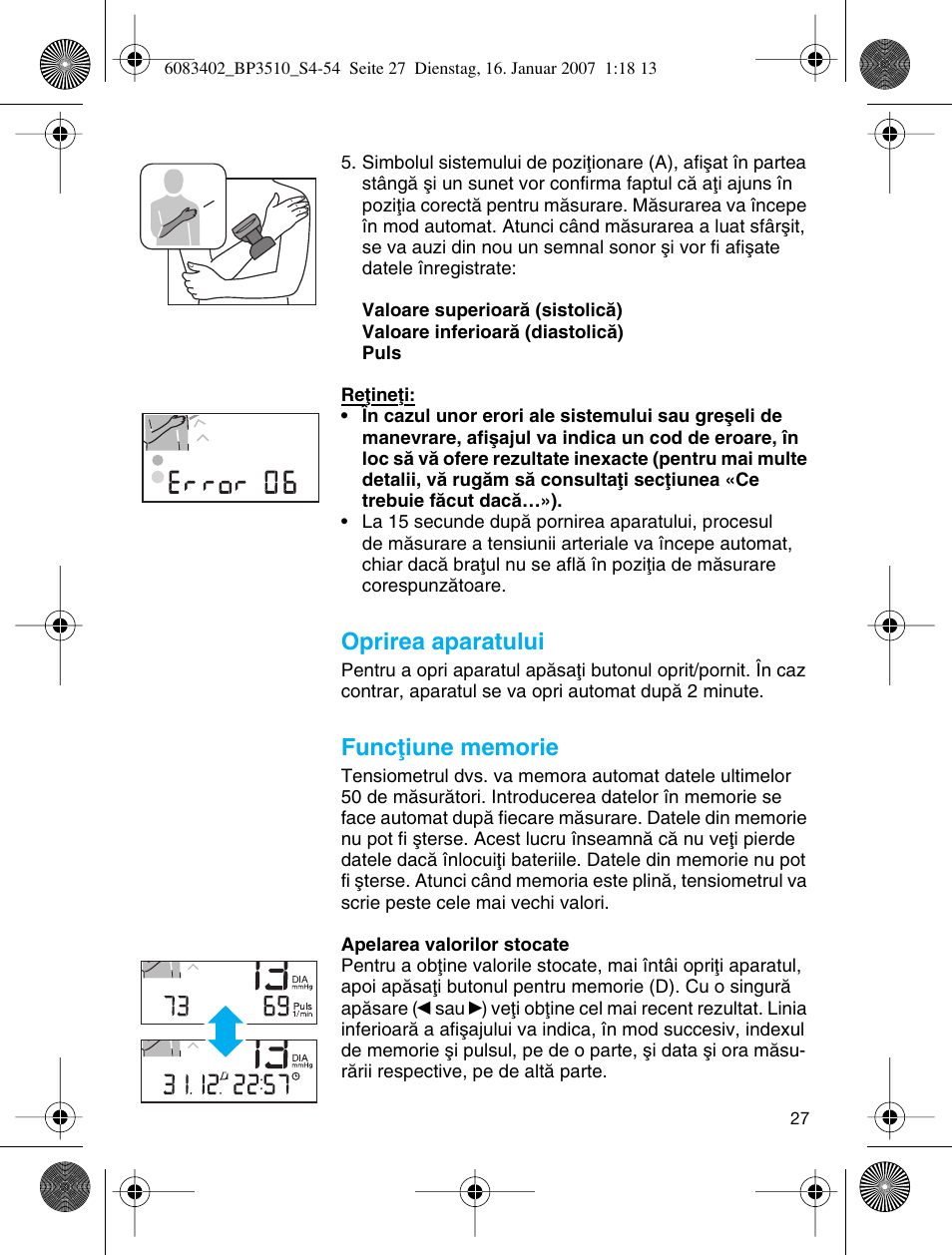 Oprirea aparatului | Braun BP3510 User Manual | Page 27 / 53