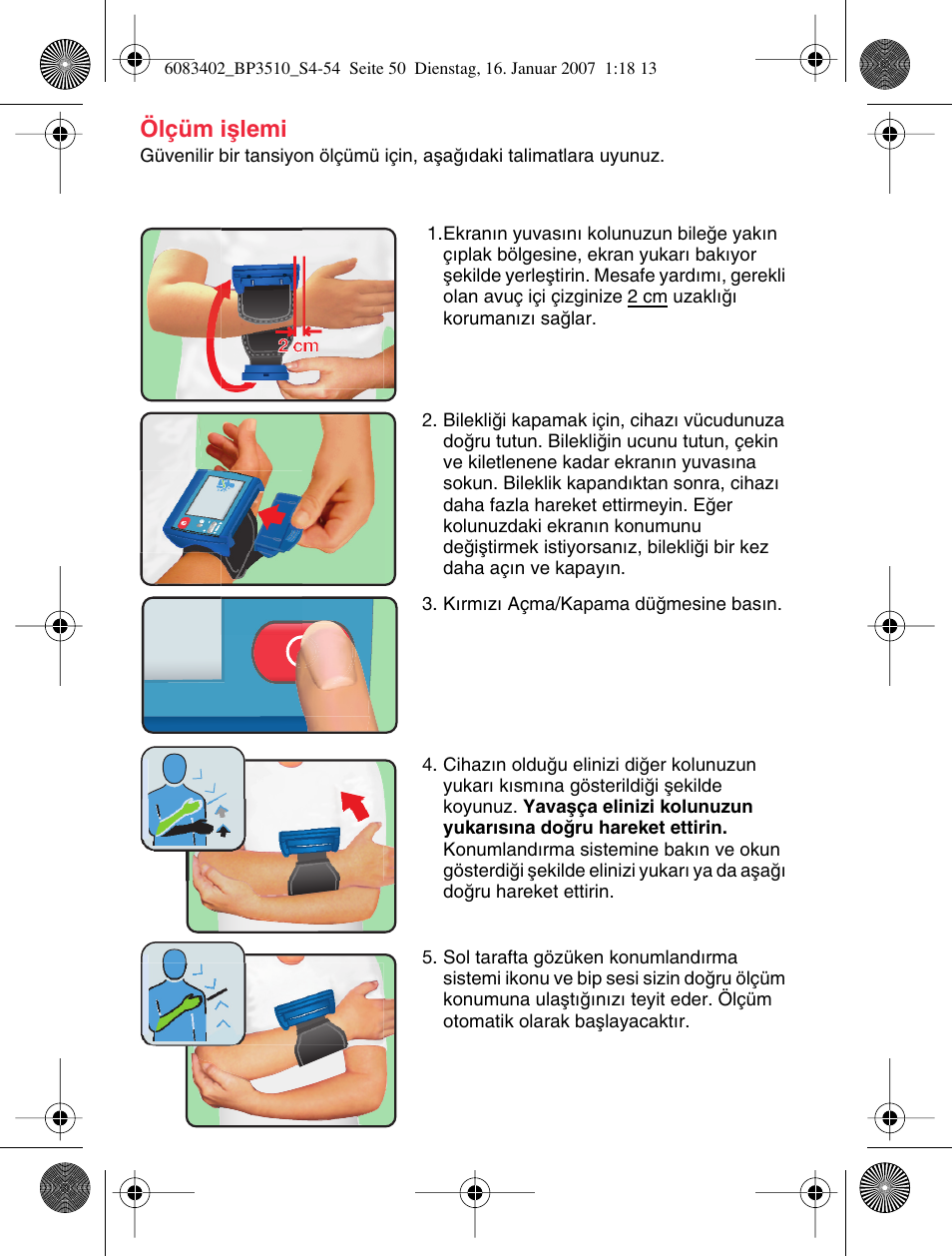 Ölçüm iµlemi | Braun BP3510 User Manual | Page 49 / 53