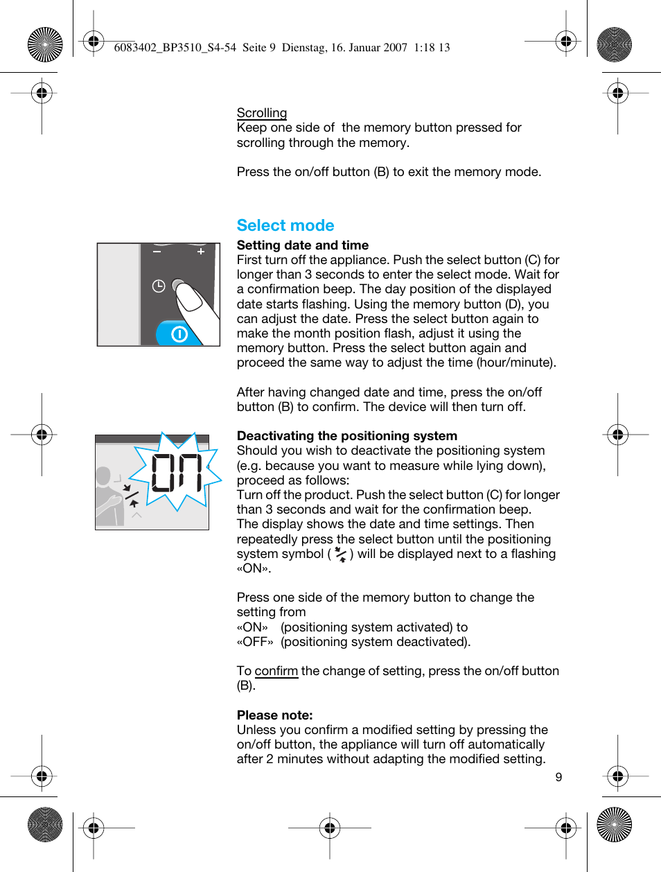 Select mode | Braun BP3510 User Manual | Page 9 / 53