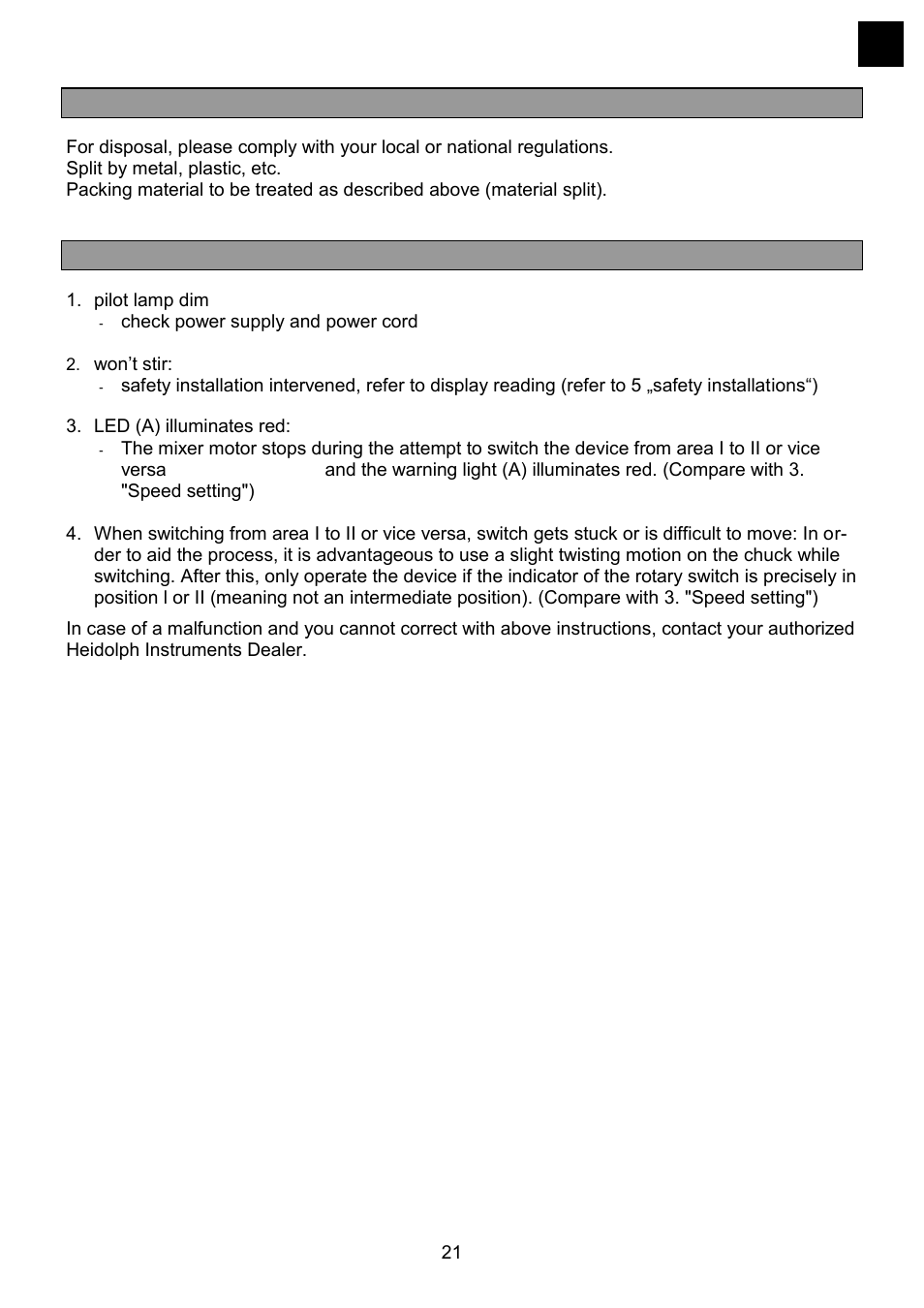 Disposal, Troubleshooting | Heidolph RZR 2041 User Manual | Page 21 / 58