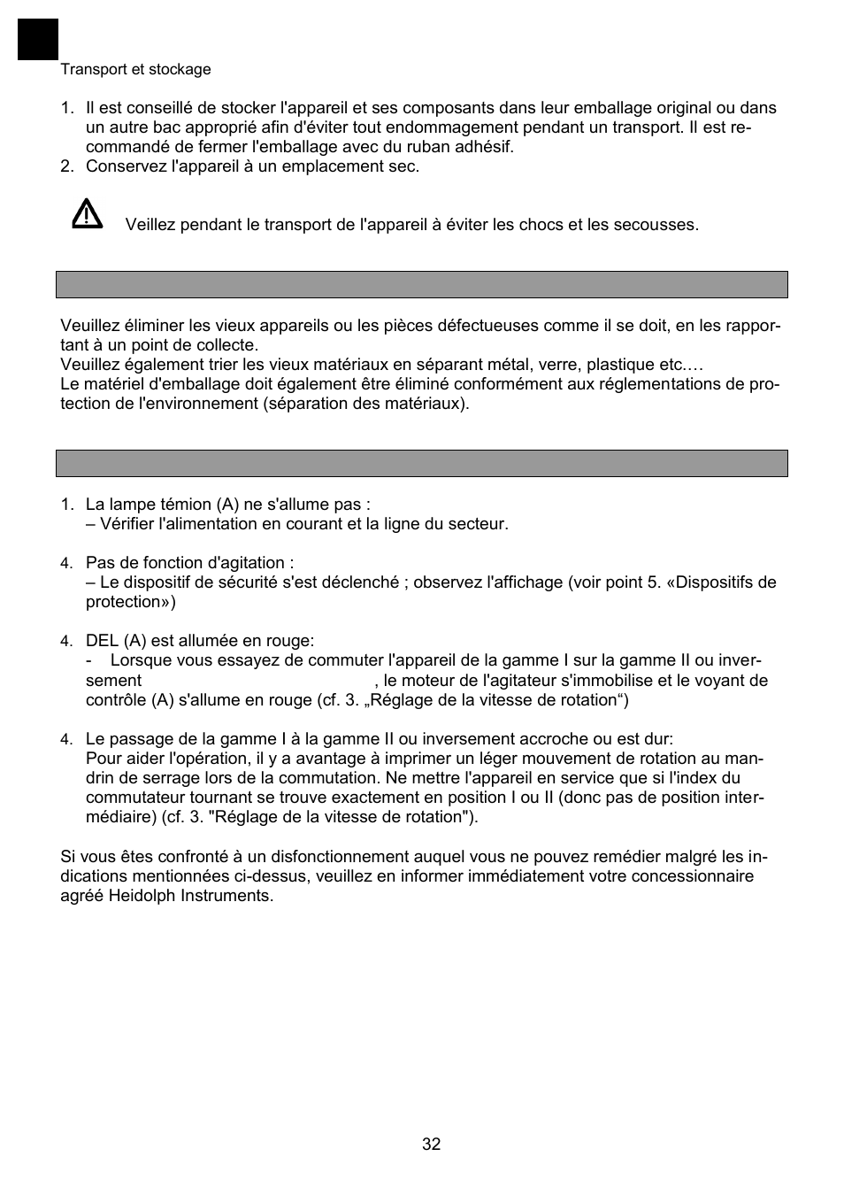 Elimination des dechets, Disfonctionnement et remedes | Heidolph RZR 2041 User Manual | Page 32 / 58