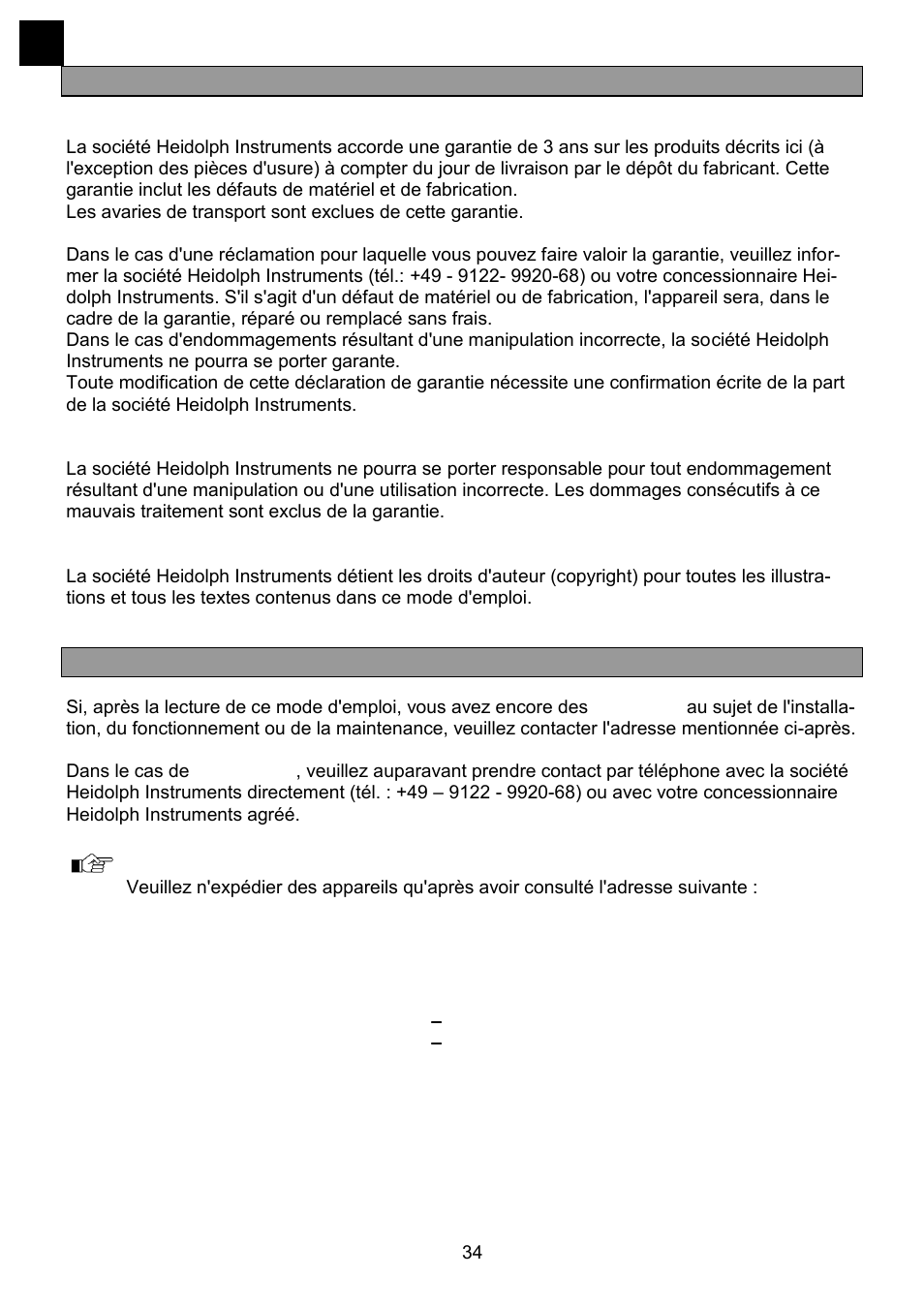 Garantie, responsabilite et droits d'auteur, Questions / reparations | Heidolph RZR 2041 User Manual | Page 34 / 58