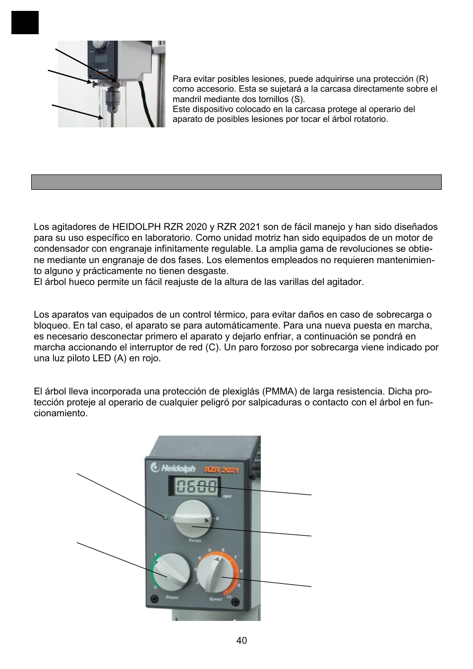 Manejo y funcionamiento, Escripción | Heidolph RZR 2041 User Manual | Page 40 / 58