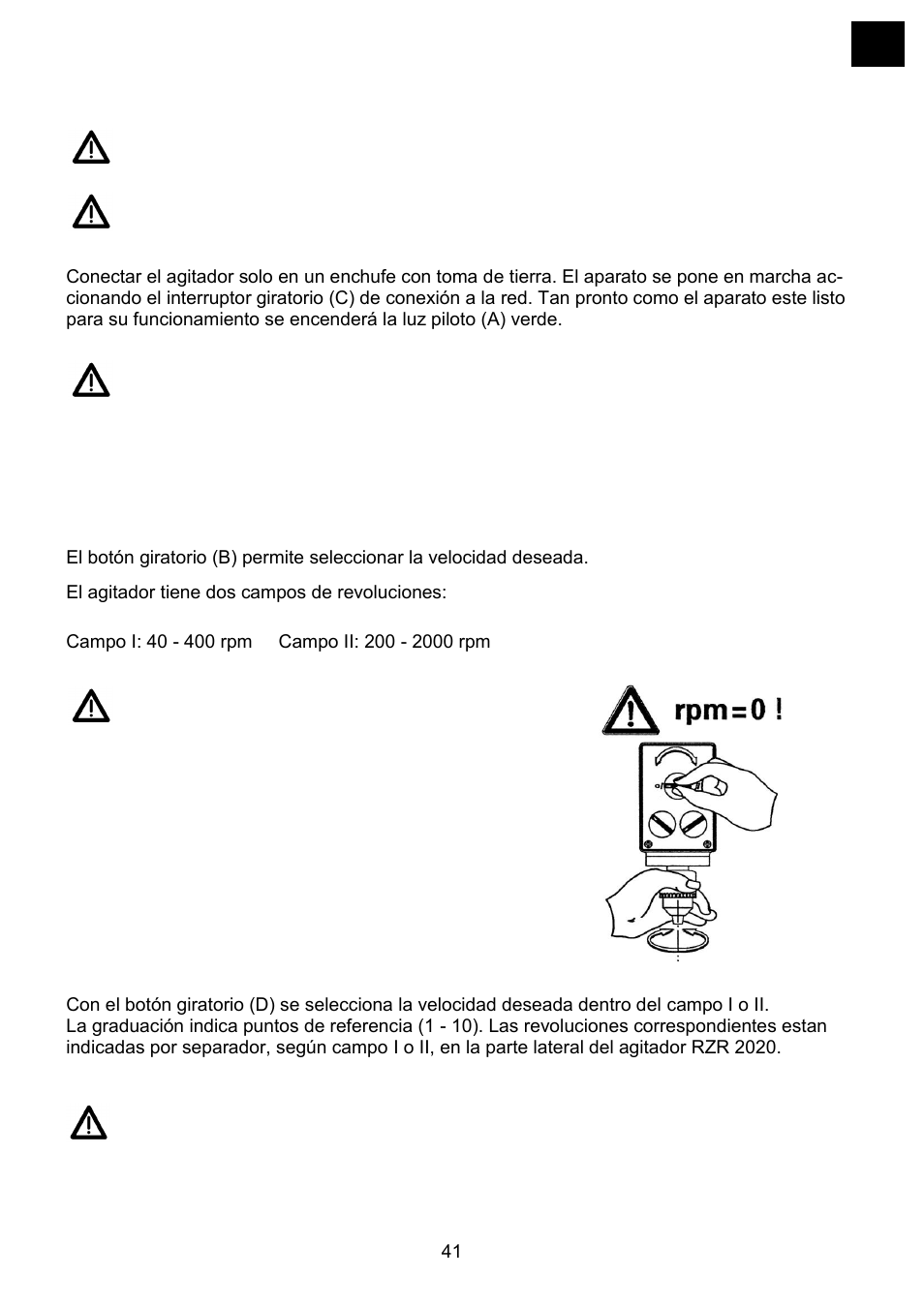 Onectar el equipo, Juste del nº de revoluciones | Heidolph RZR 2041 User Manual | Page 41 / 58