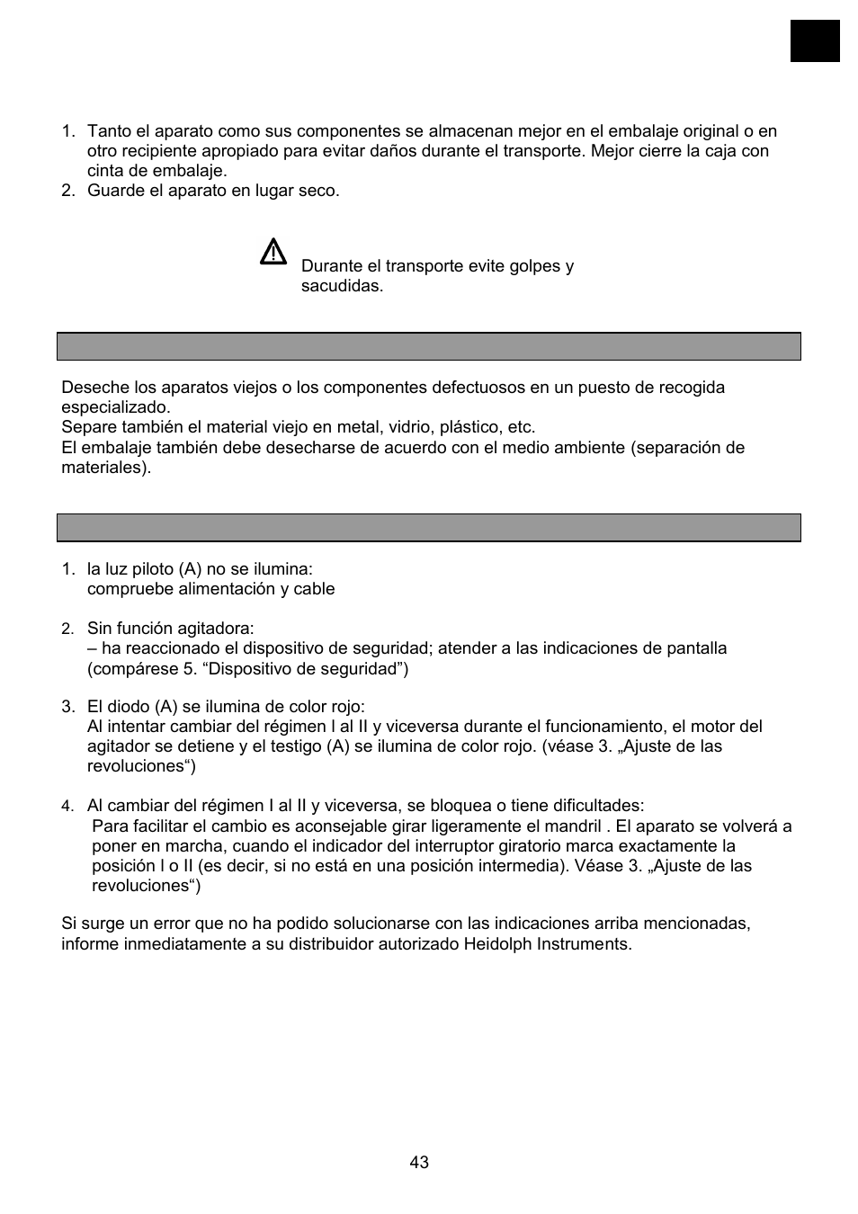 Eliminacion de desechos, Fallos y su solucion | Heidolph RZR 2041 User Manual | Page 43 / 58