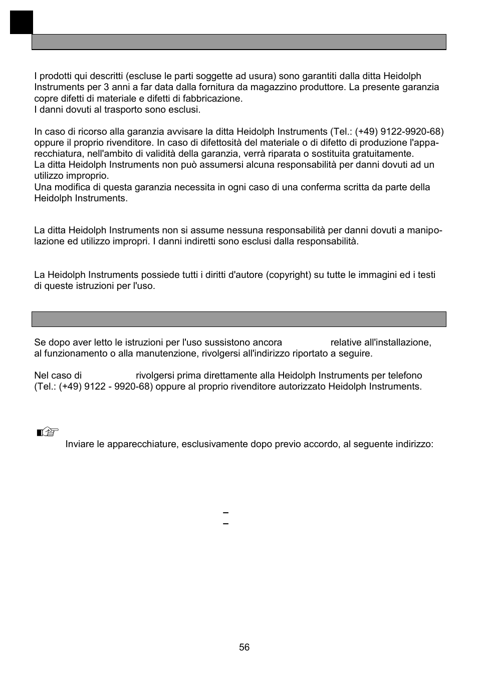 Garanzia, responsabilità e diritti d'autore, Domande / riparazioni | Heidolph RZR 2041 User Manual | Page 56 / 58