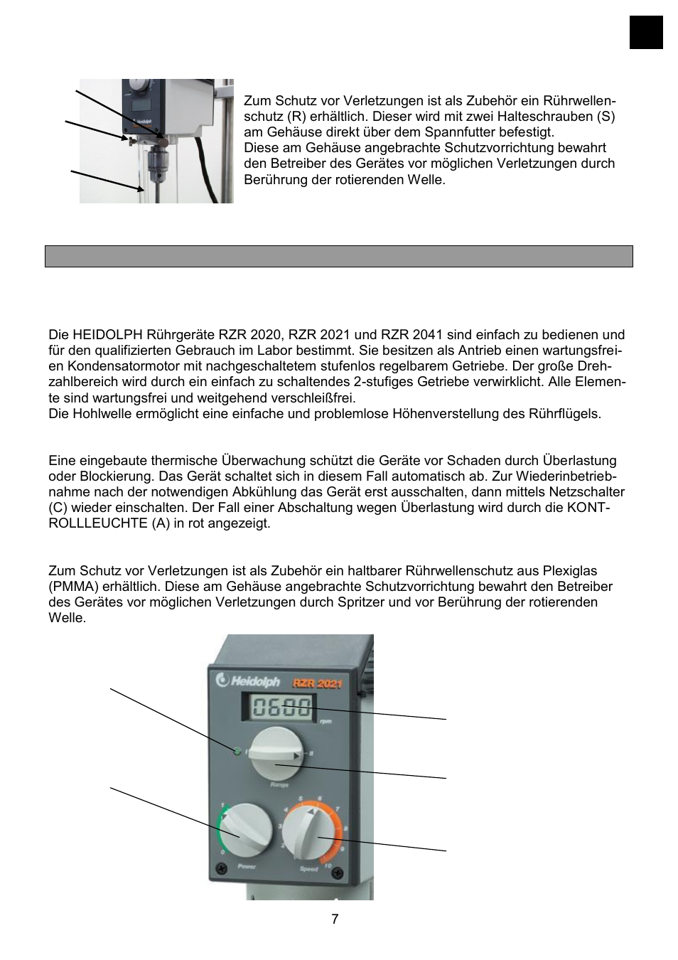 Bedienung und betrieb, Eschreibung | Heidolph RZR 2041 User Manual | Page 7 / 58