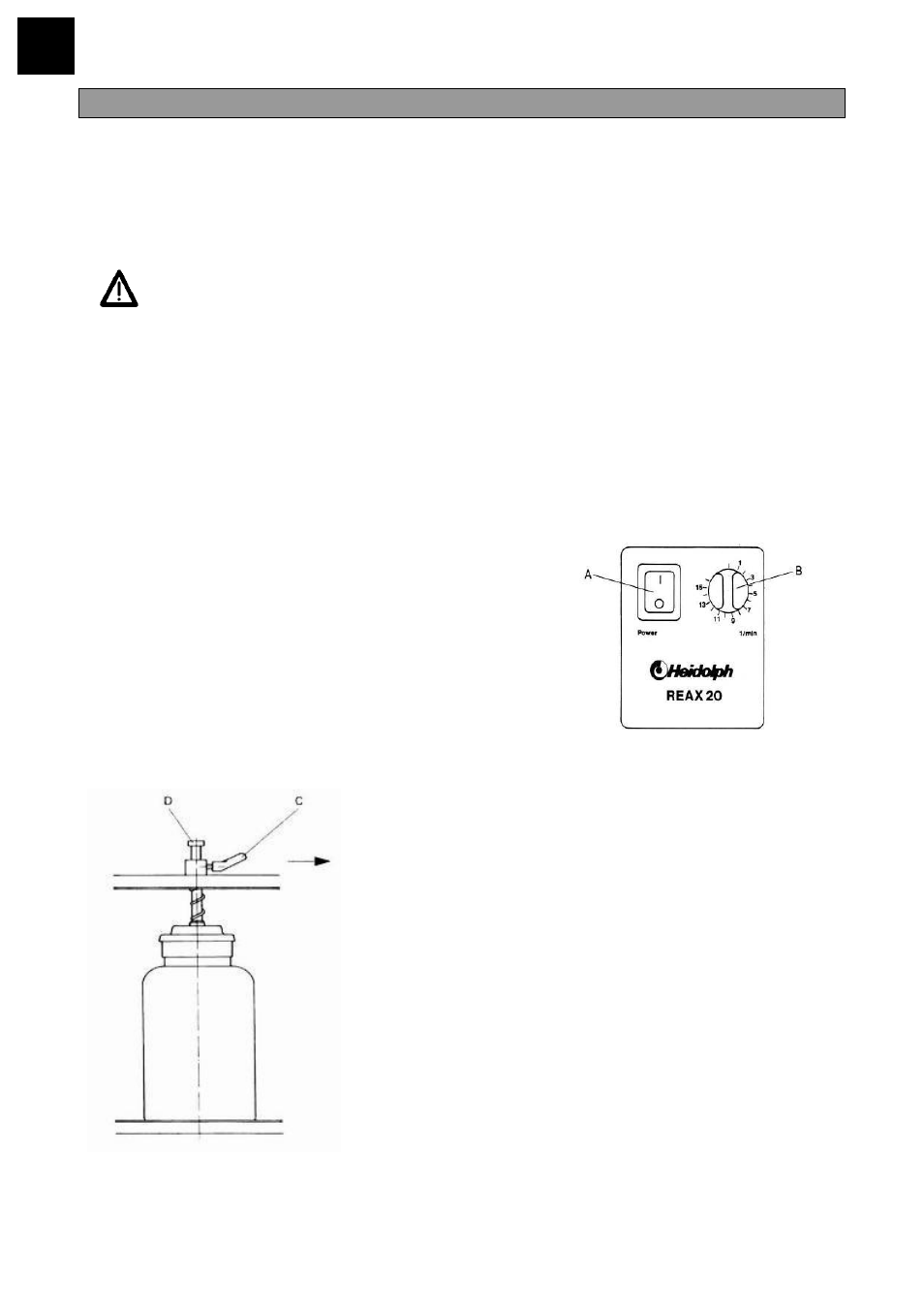 Composizione, Installazione dell'apparecchiatura, Allacciamento elettrico | Inserimento dei contenitori, Contenitori da 2000 ml | Heidolph REAX 20 User Manual | Page 46 / 54