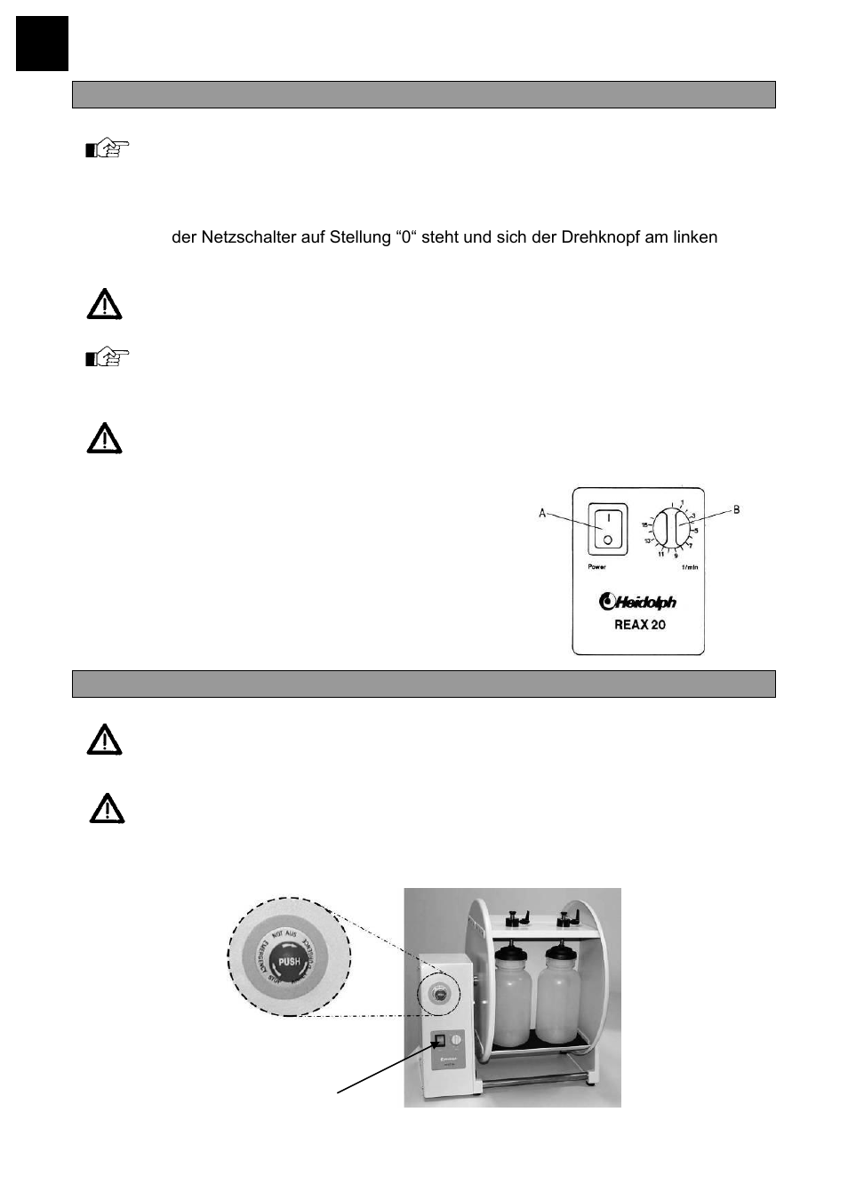 Bedienung und betrieb, Not-aus | Heidolph REAX 20 User Manual | Page 8 / 54
