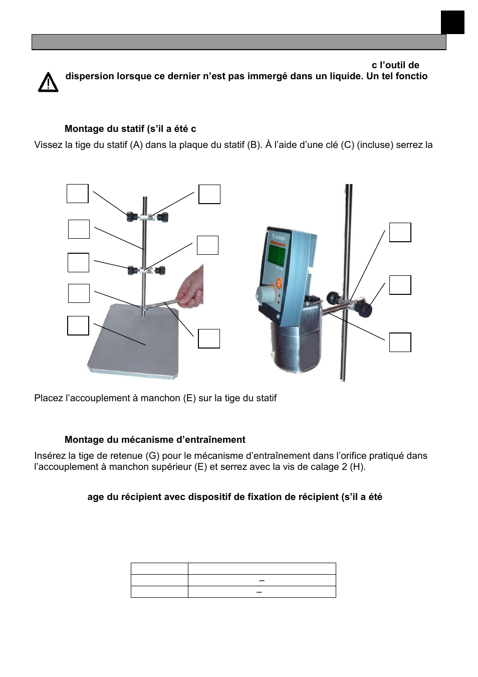 Assemblage, Ontage du statif, Il a ete commande en option | Ontage du mecanisme d, Entrainement | Heidolph SilentCrusher M User Manual | Page 63 / 146
