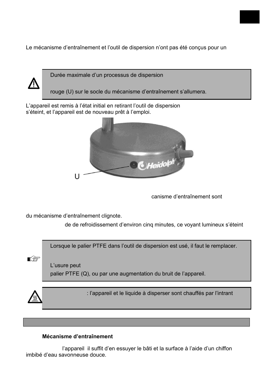 Durée de fonctionnement, Nettoyage et maintenance, Mécanisme d’entraînement | Heidolph SilentCrusher S User Manual | Page 49 / 98