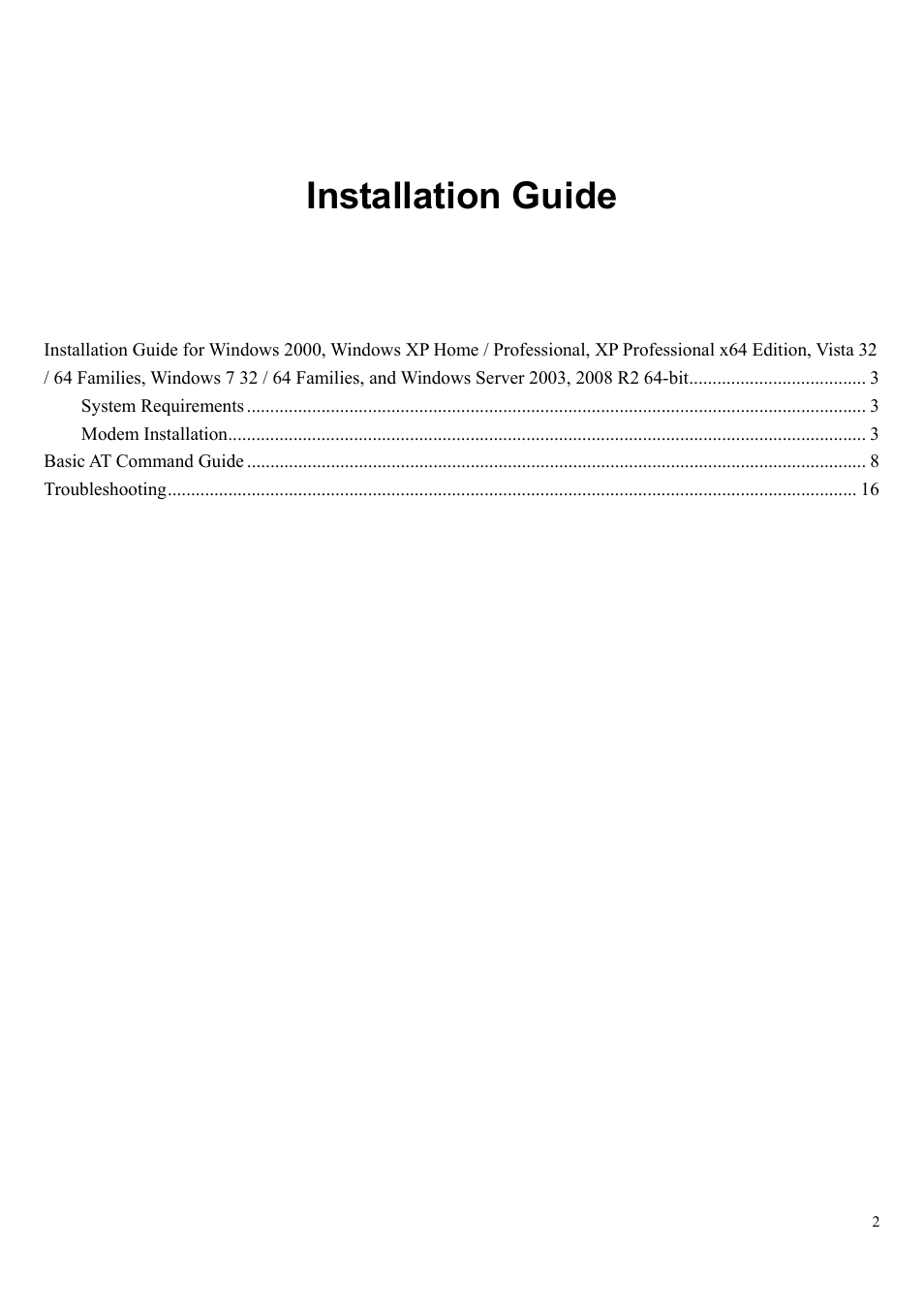 Installation guide | HiRO H50083 V92 56K User Manual | Page 2 / 16