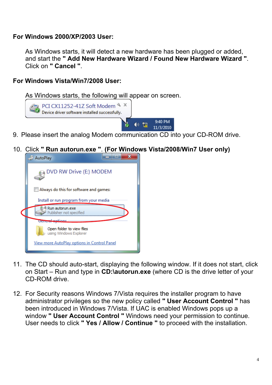 HiRO H50083 V92 56K User Manual | Page 4 / 16