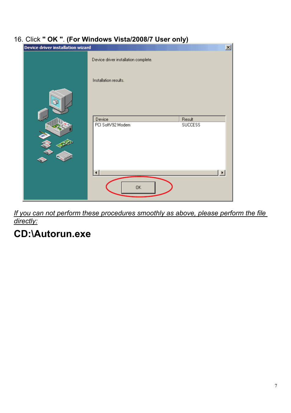 Cd:\autorun.exe | HiRO H50083 V92 56K User Manual | Page 7 / 16