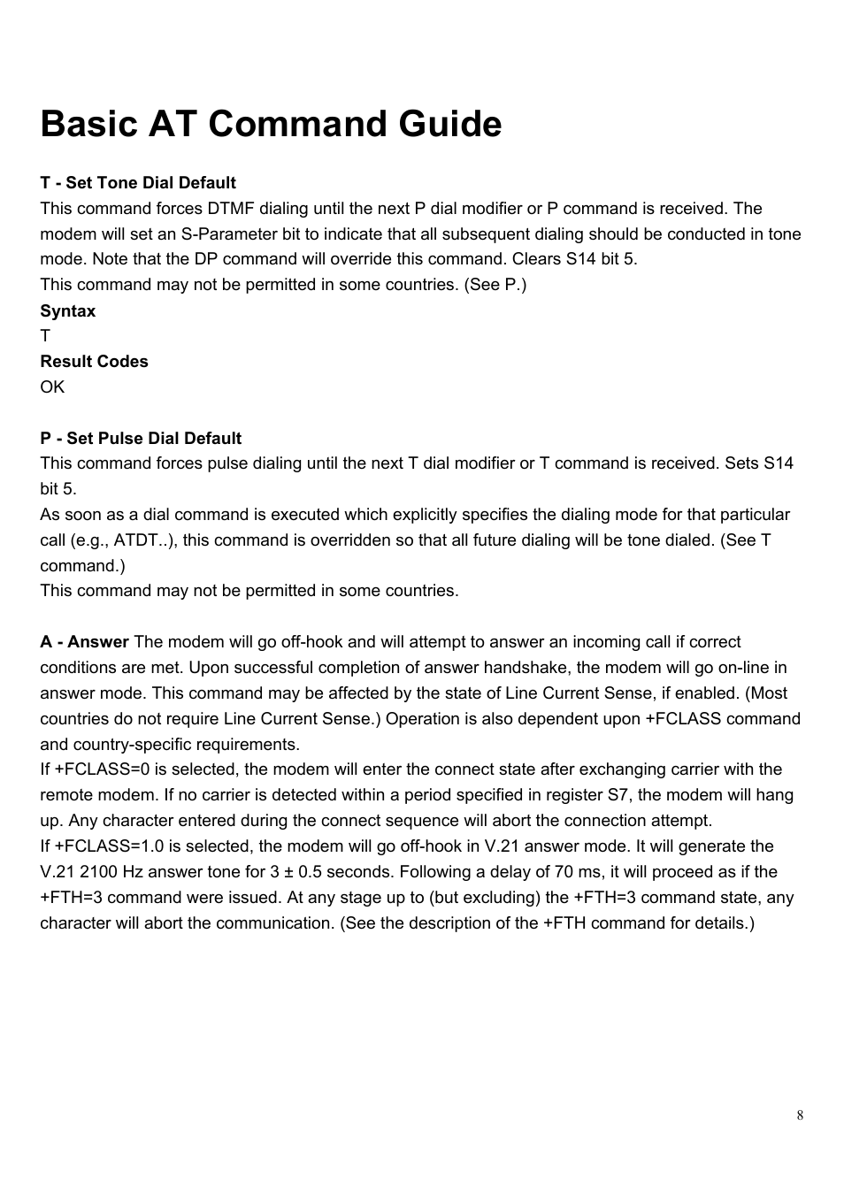 Basic at command guide | HiRO H50083 V92 56K User Manual | Page 8 / 16