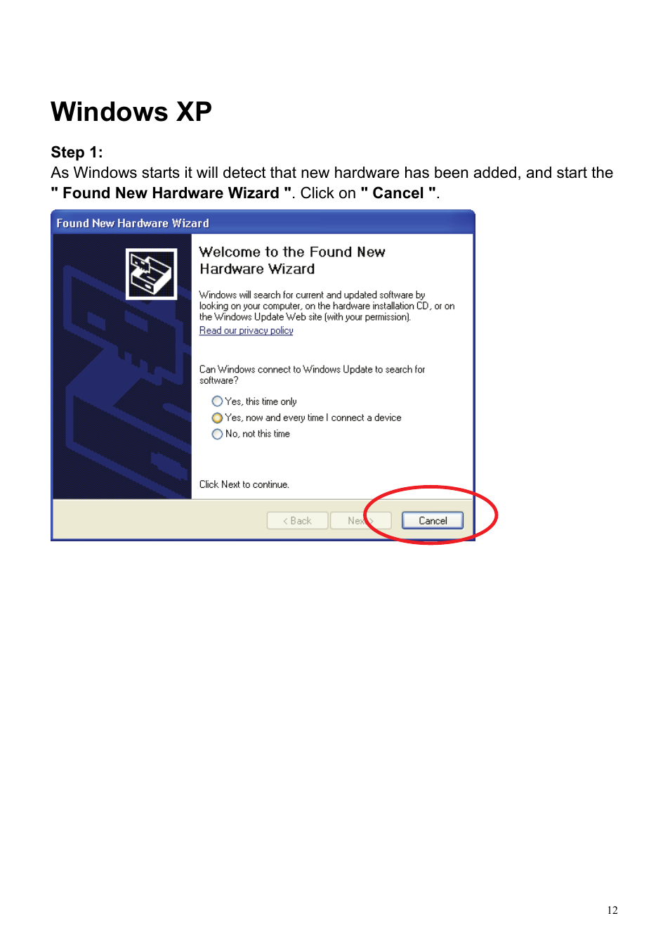 Windows xp | HiRO H50194 User Manual | Page 12 / 41