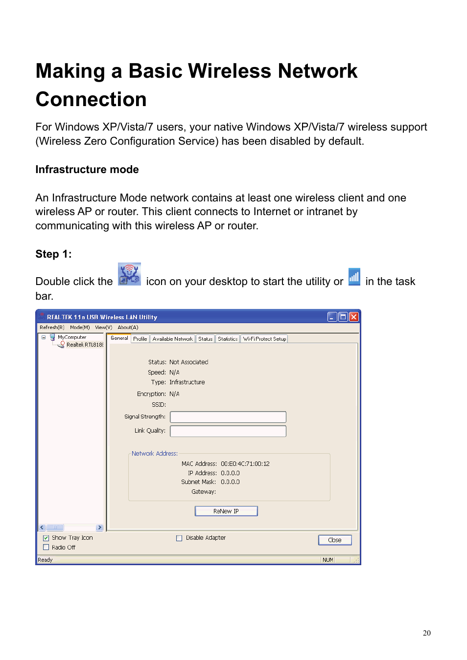 Making a basic wireless network connection | HiRO H50194 User Manual | Page 20 / 41