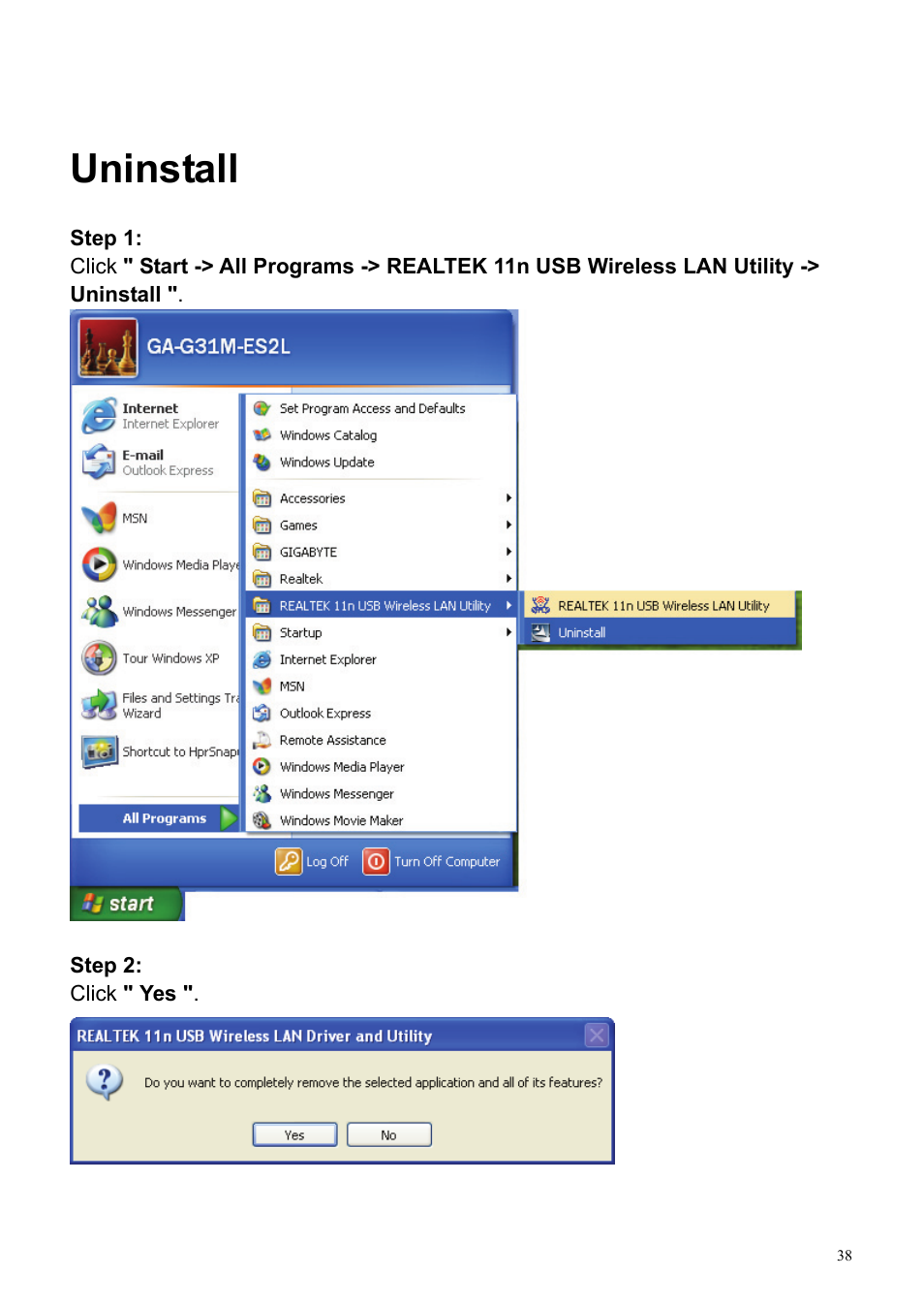 Uninstall | HiRO H50194 User Manual | Page 38 / 41
