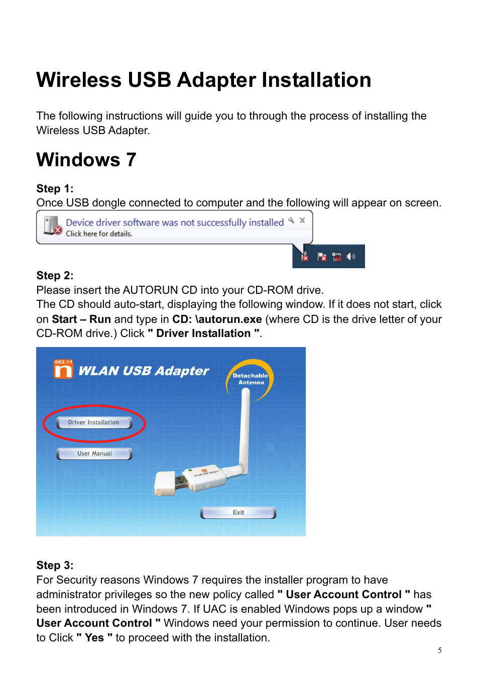 Wireless usb adapter installation, Windows 7 | HiRO H50194 User Manual | Page 5 / 41