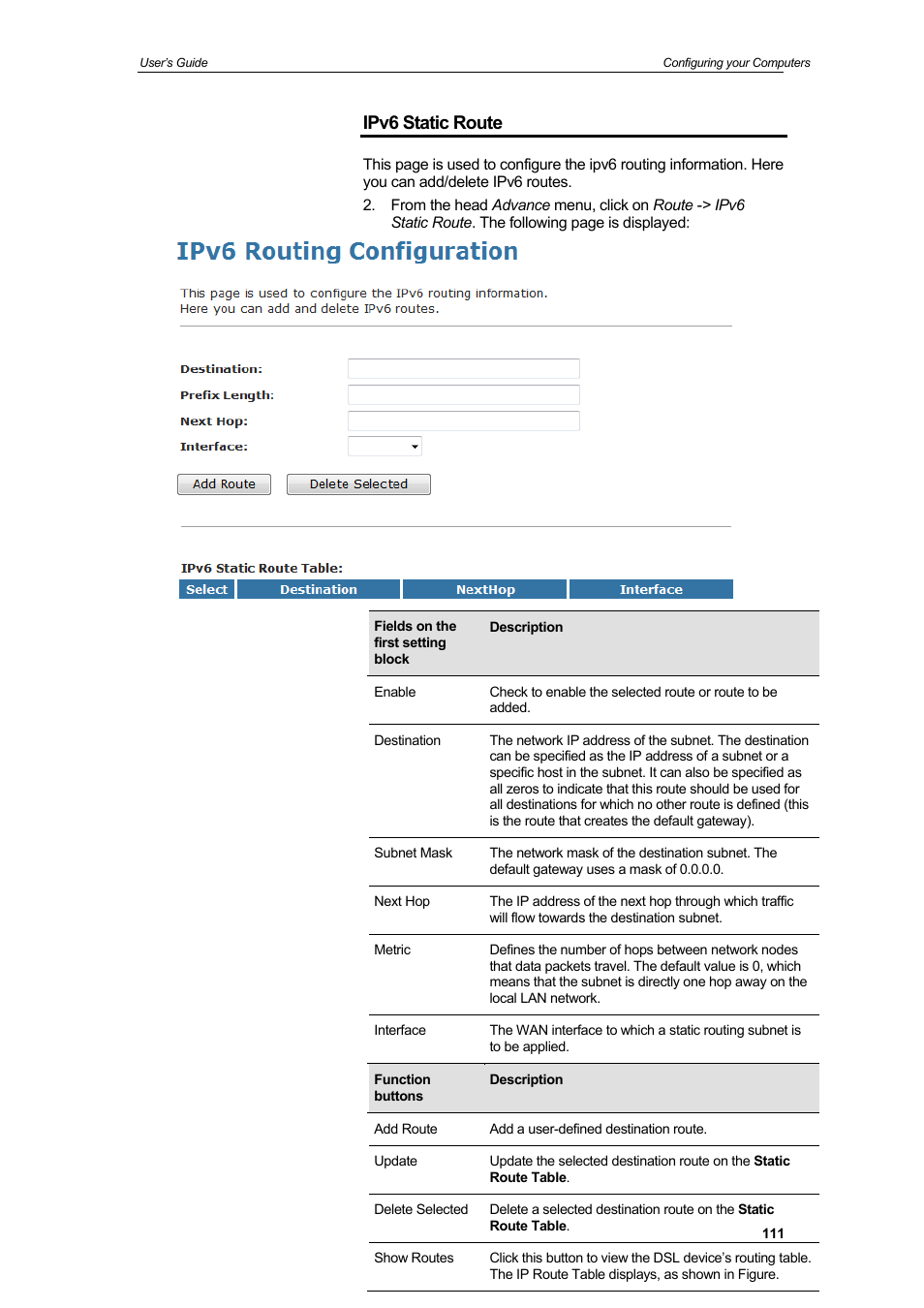 Ipv6 static route | HiRO H50212 User Manual | Page 111 / 211
