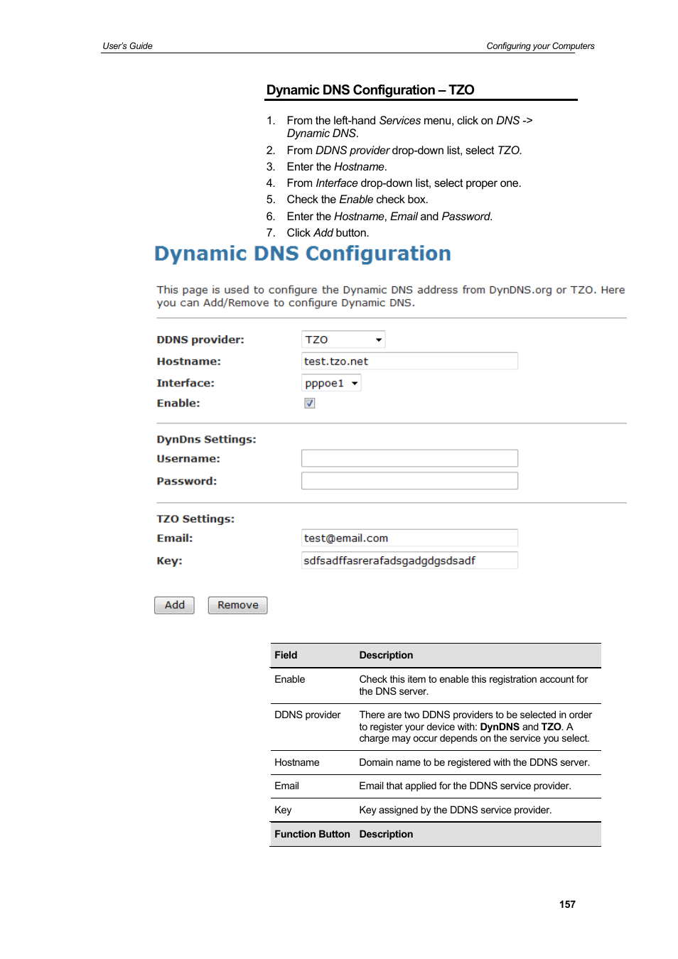 Dynamic dns configuration – tzo | HiRO H50212 User Manual | Page 157 / 211