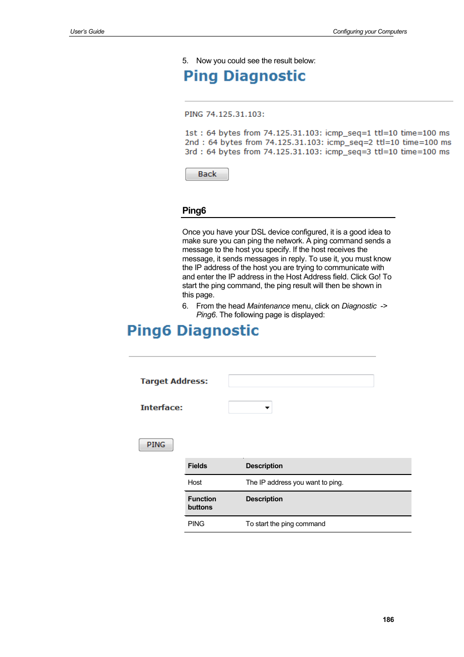 Ping6 | HiRO H50212 User Manual | Page 186 / 211