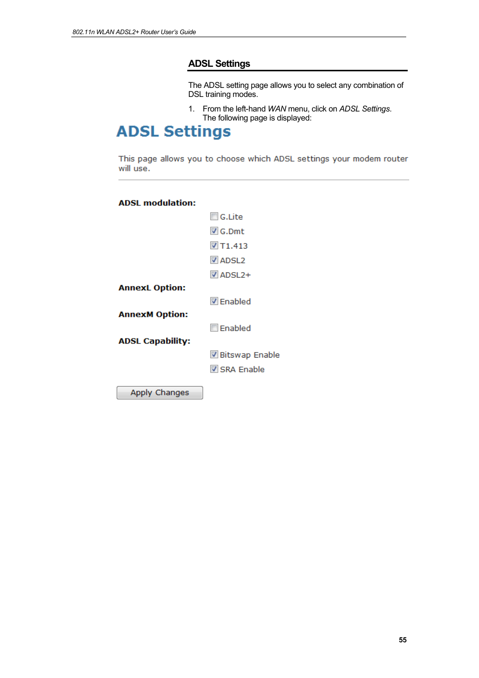 Adsl settings | HiRO H50212 User Manual | Page 55 / 211