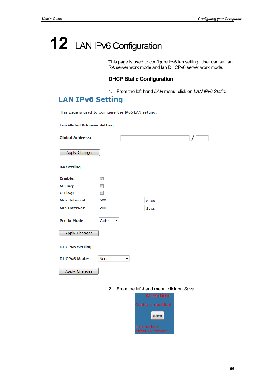 Lan ipv6 configuration | HiRO H50212 User Manual | Page 69 / 211