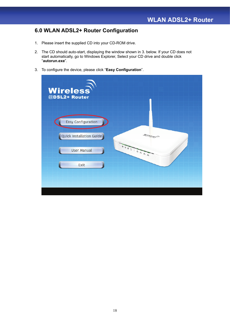 Wlan adsl2+ router, 0 wlan adsl2+ router configuration | HiRO H50188 User Manual | Page 20 / 71