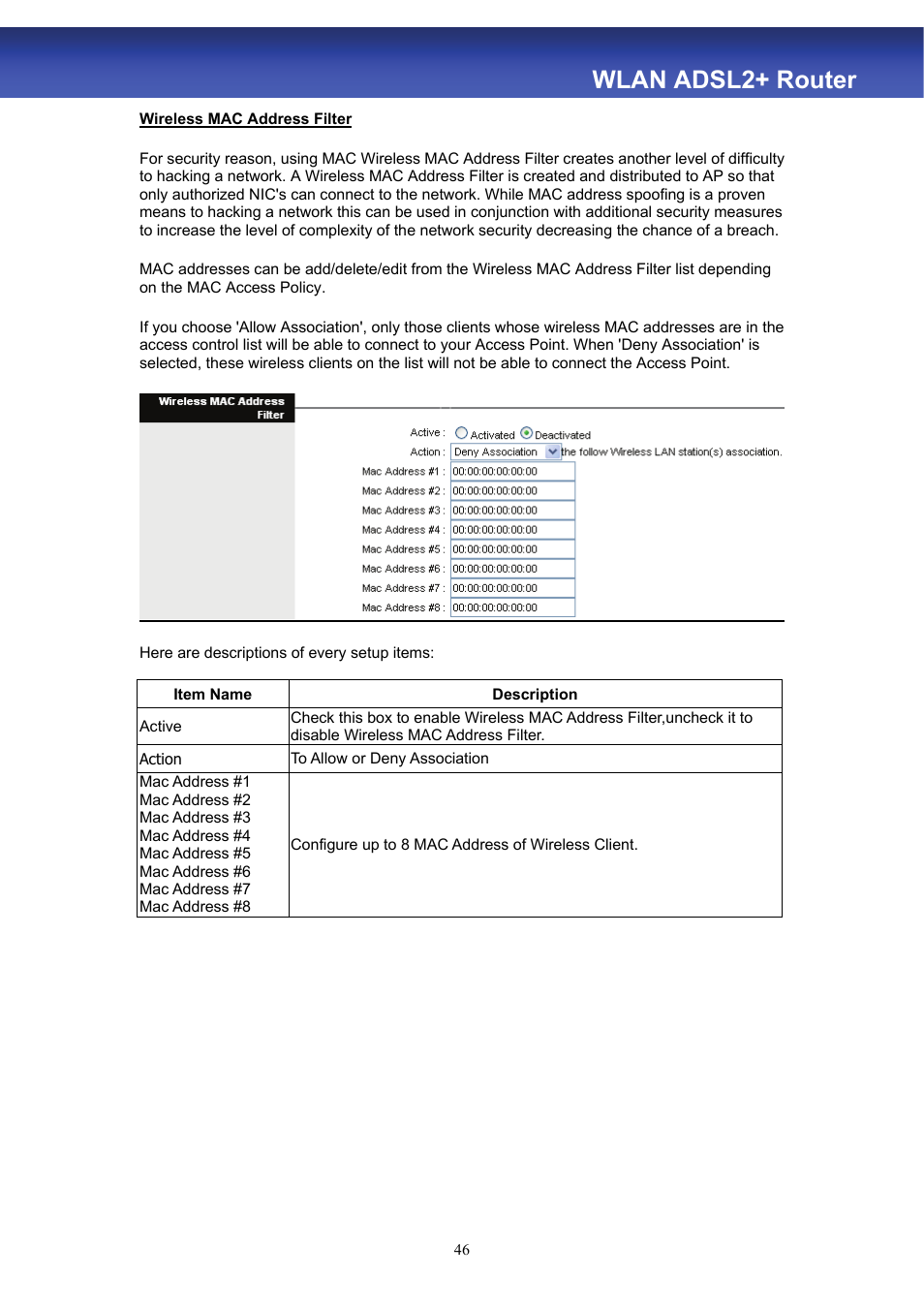 Wlan adsl2+ router | HiRO H50188 User Manual | Page 48 / 71