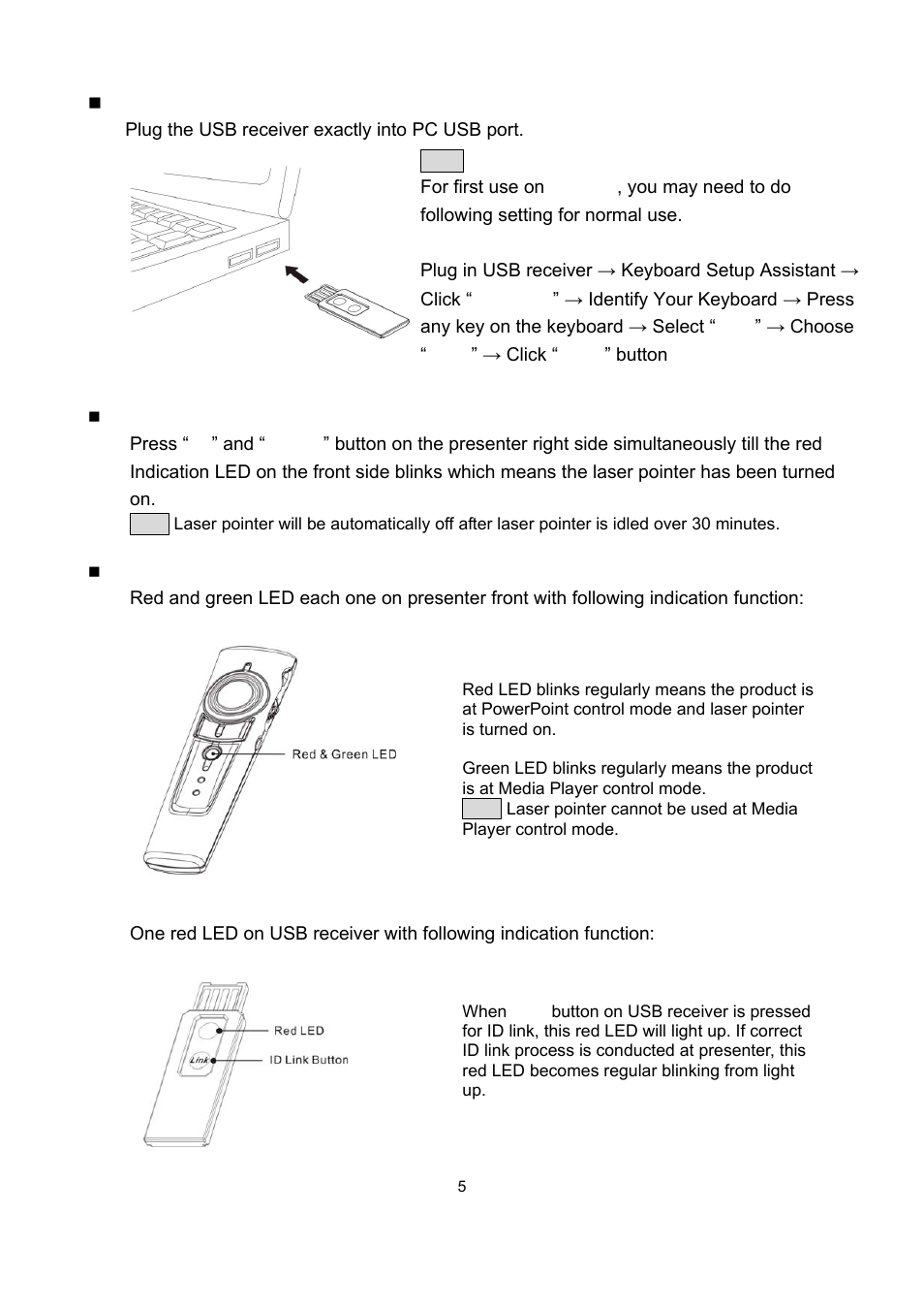 Connect the usb receiver, Indication leds | HiRO H50181 User Manual | Page 5 / 20