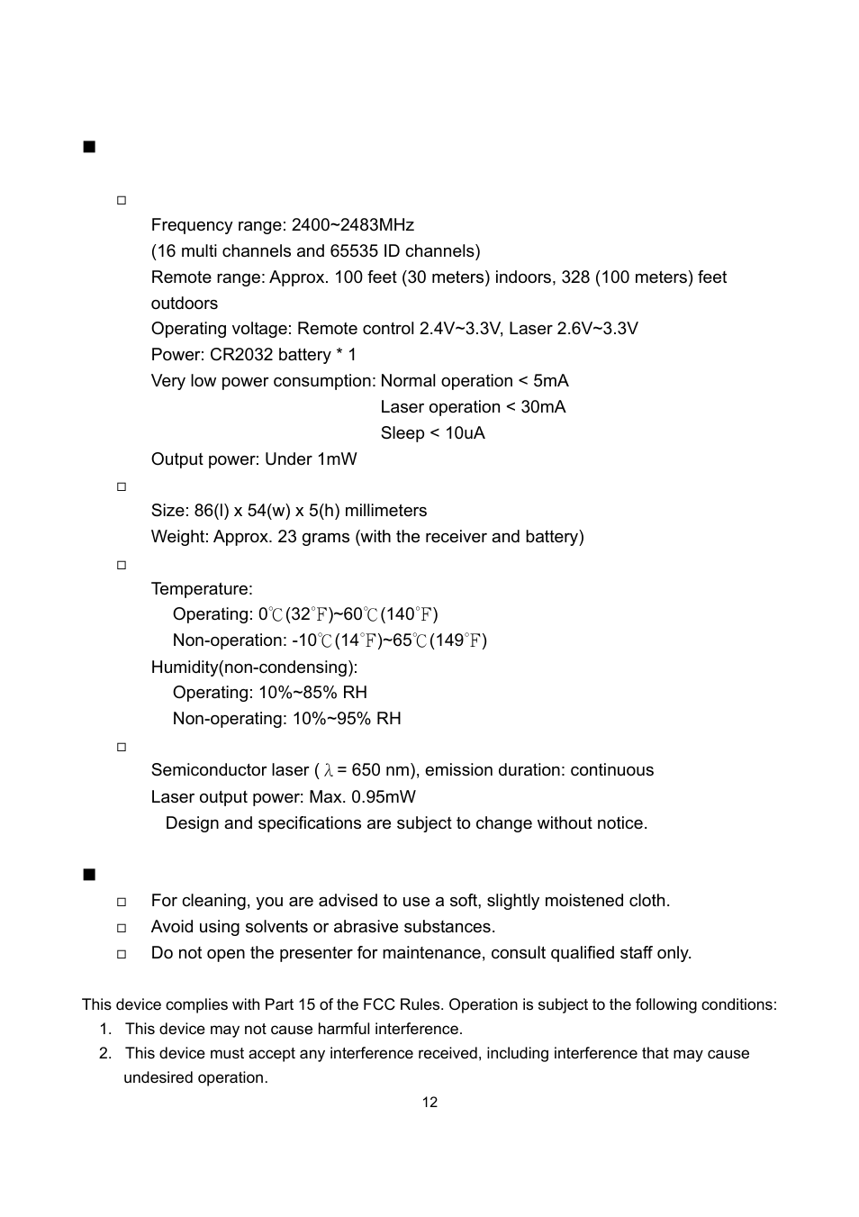 Chapter, 4 additional information, Specifications | Care and maintenance | HiRO H50112 User Manual | Page 12 / 21