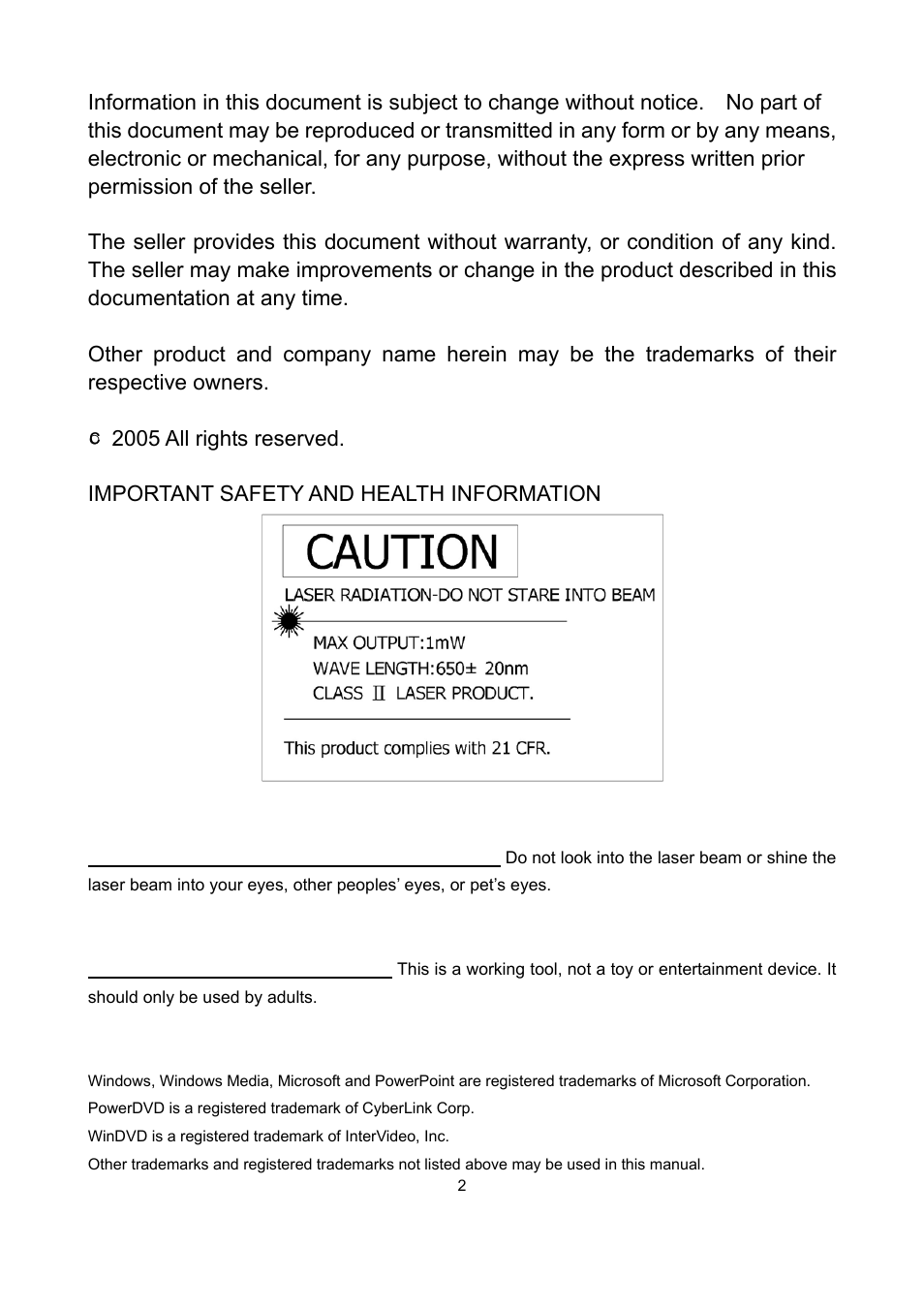 Trademarks | HiRO H50112 User Manual | Page 2 / 21