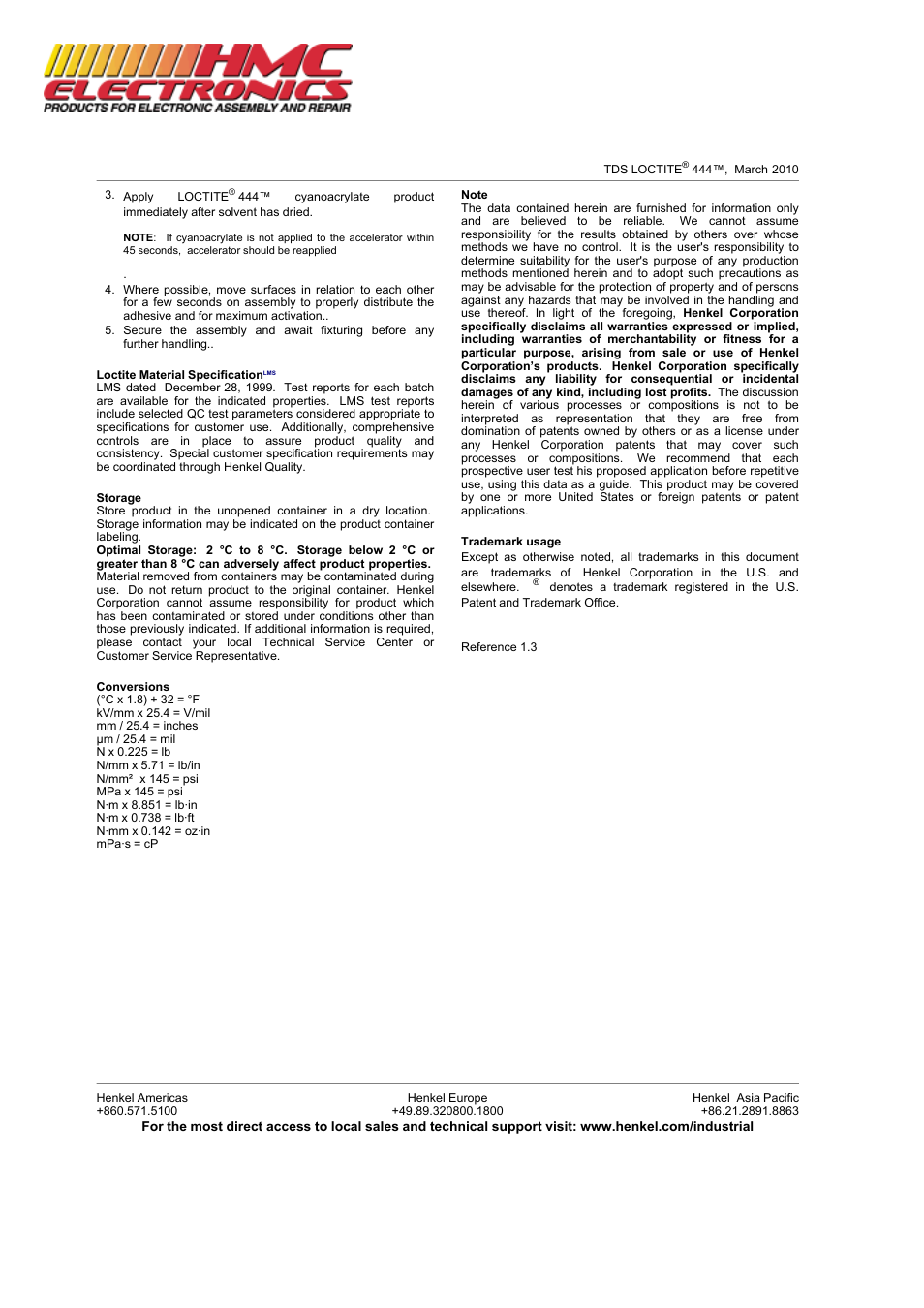 HMC Electronics 12292 Loctite 444 Tak Pak Adhesive User Manual | Page 2 / 2