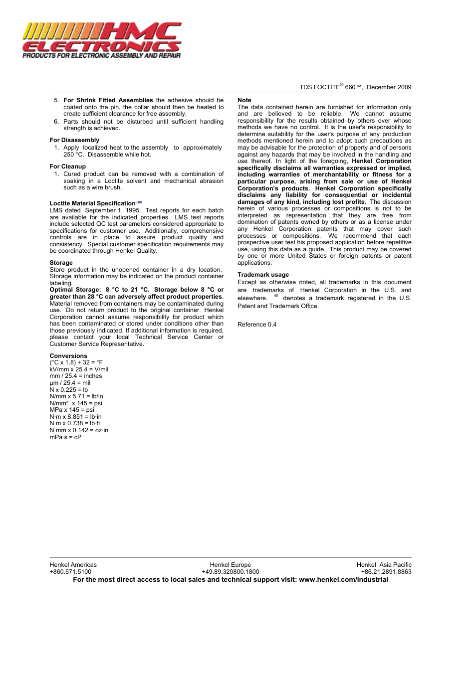 HMC Electronics 66040-LOC Loctite 660 Retaining Compound, Quick Metal User Manual | Page 3 / 3