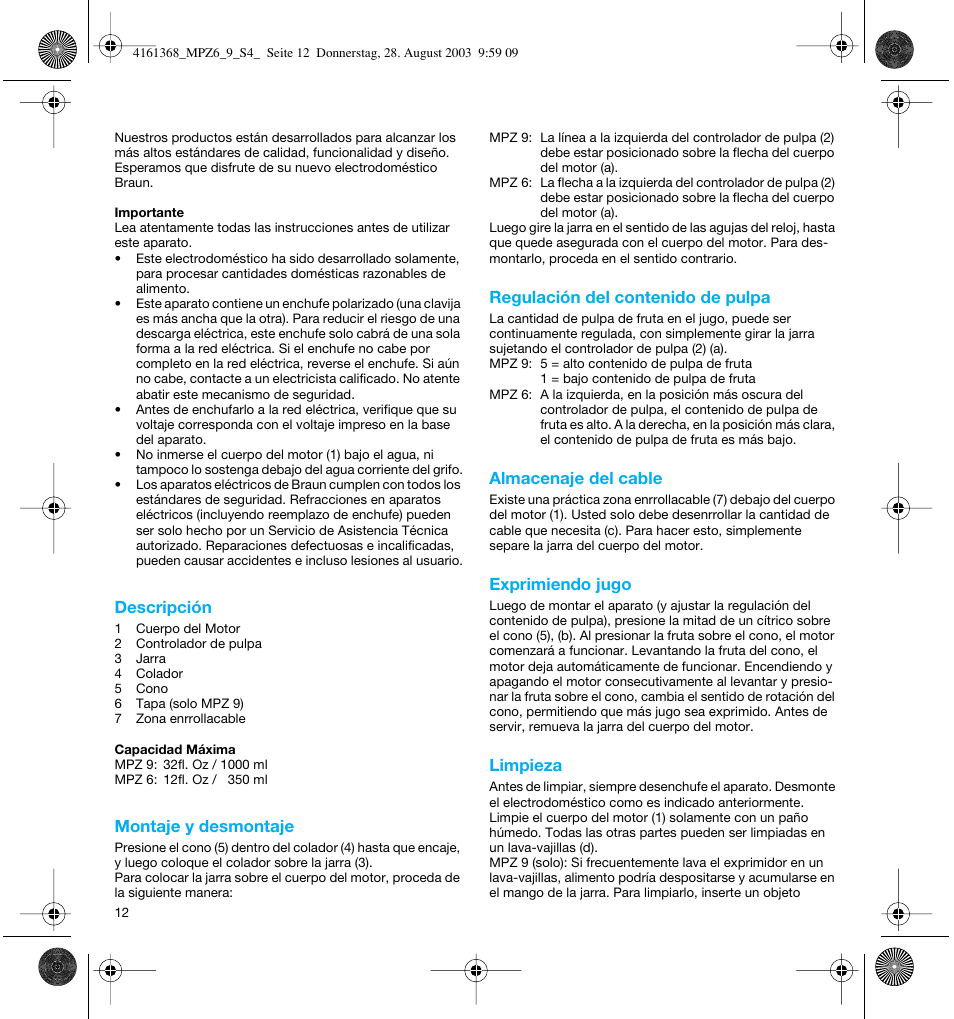 Braun Citromatic MPZ6 User Manual | Page 12 / 14