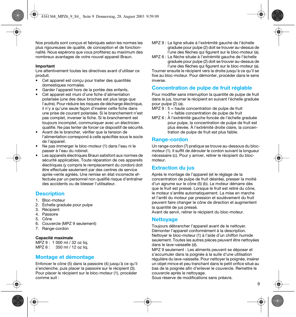 Braun Citromatic MPZ6 User Manual | Page 9 / 14