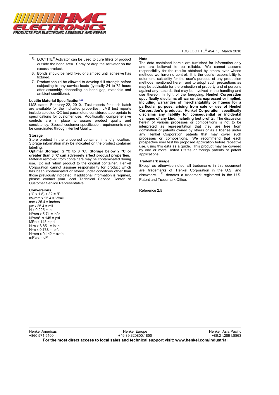 HMC Electronics 45404 Loctite 454 Prism Instant Adhesive, Surface Insensitive, Porous Surfaces User Manual | Page 3 / 3