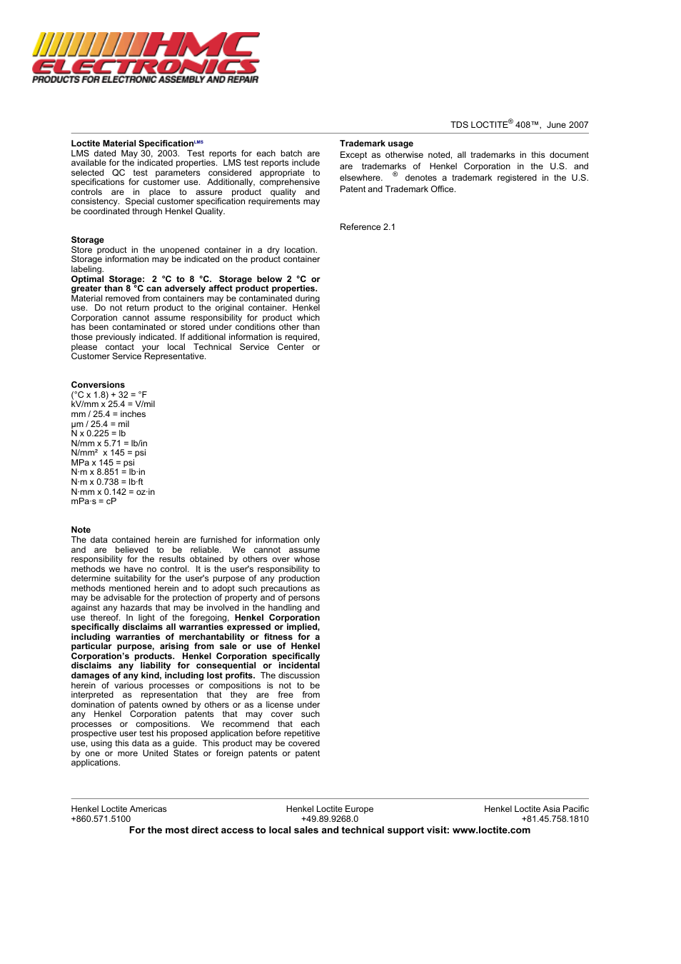 HMC Electronics 40840 Loctite 408 Prism Instant Adhesive, Low Odor, Low Bloom, Wicking Grade User Manual | Page 3 / 3