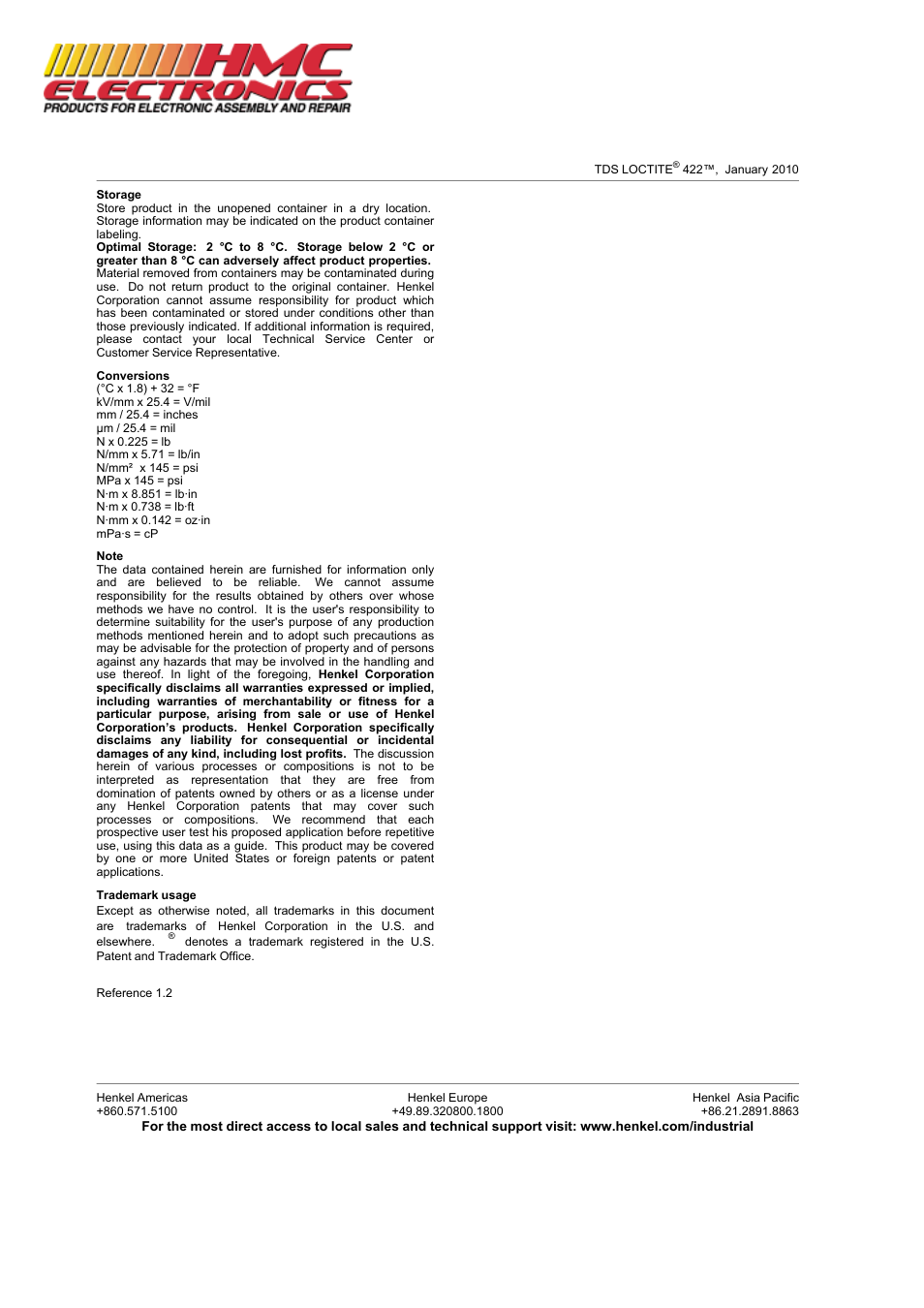 HMC Electronics 42250 Loctite 422 SuperBonder, Instant Adhesive, Gap Filling Plastic Bonder User Manual | Page 3 / 3