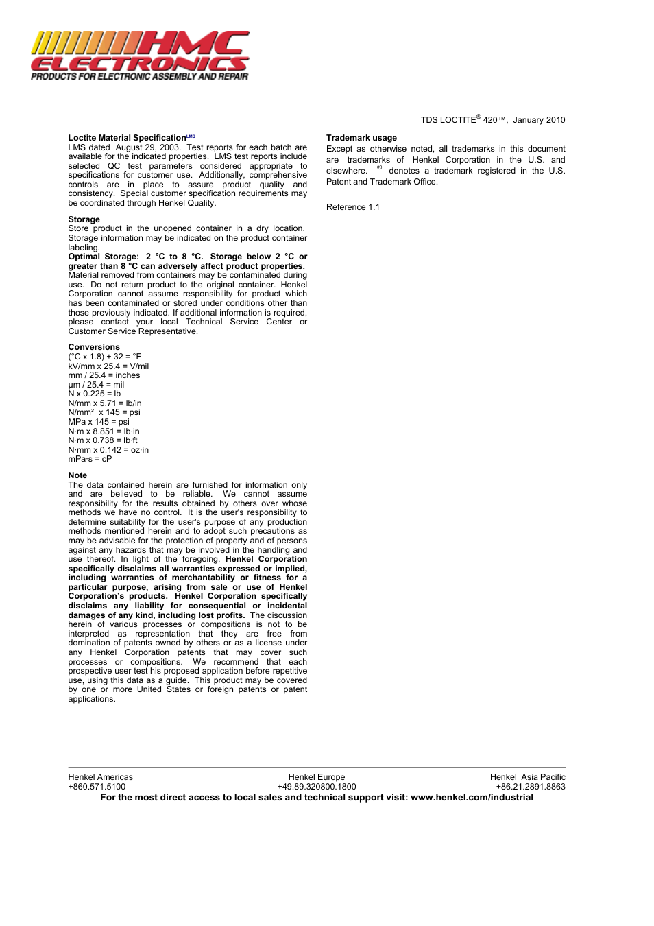 HMC Electronics 42050 Loctite 420 SuperBonder, Super Bonder Instant Adhesive, Wicking Type Plastic Bonder User Manual | Page 3 / 3
