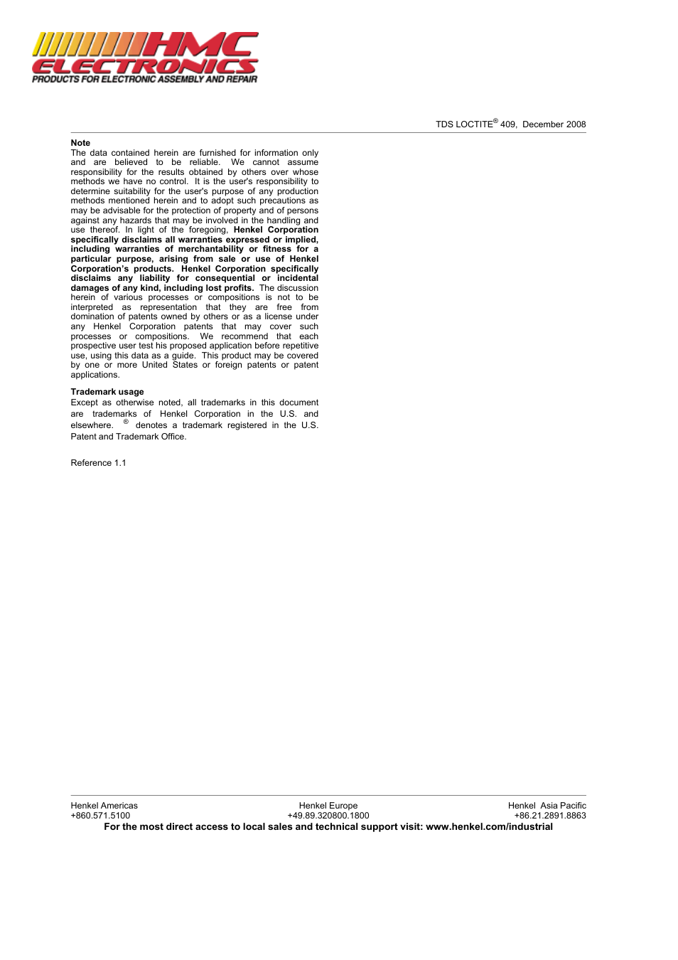 HMC Electronics 40904 Loctite 409 SuperBonder, Instant Adhesive, General Purpose Gel User Manual | Page 3 / 3