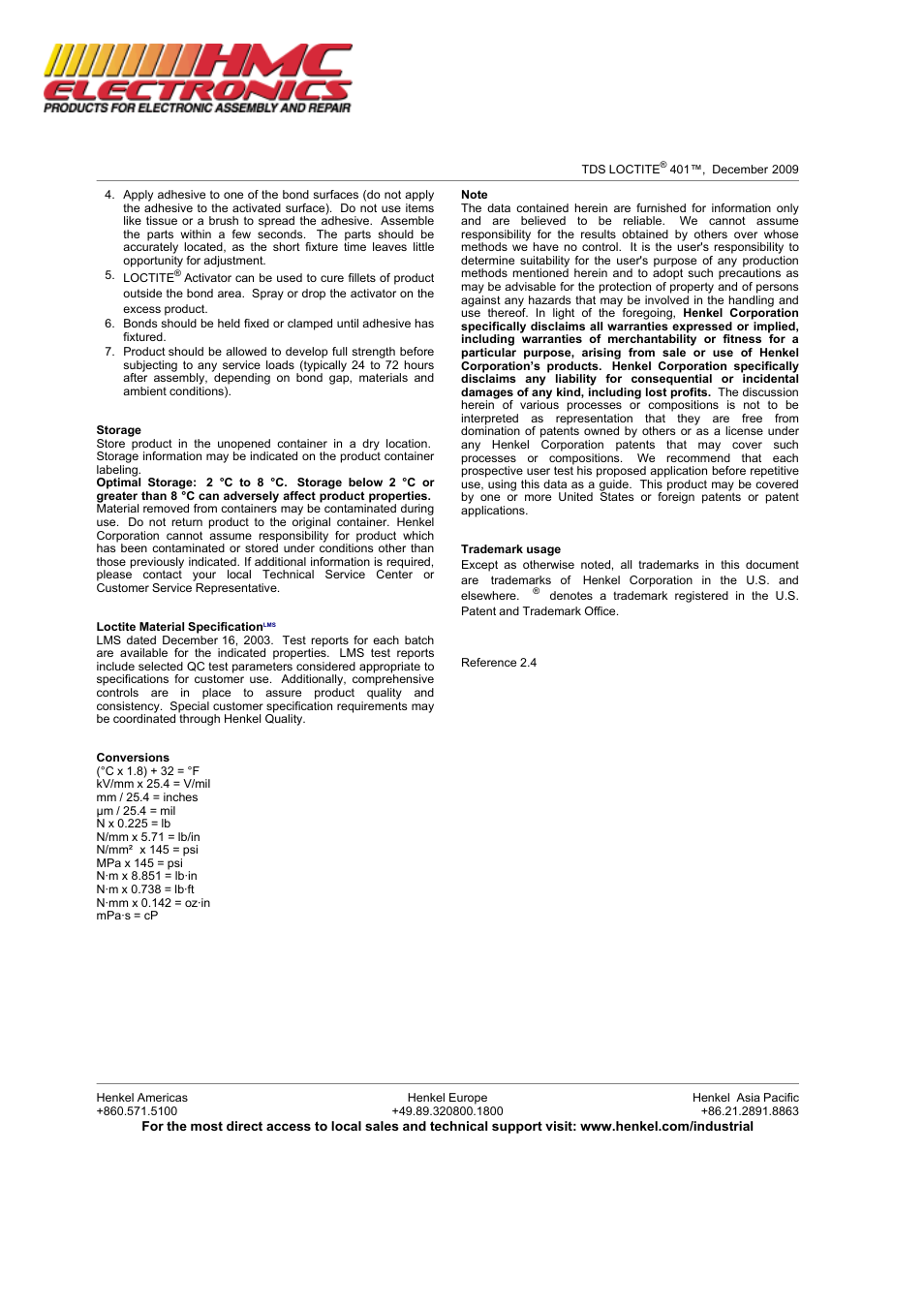 HMC Electronics 40140 Loctite 401 Prism Instant Adhesive, Surface Insensitive, General Purpose User Manual | Page 3 / 3